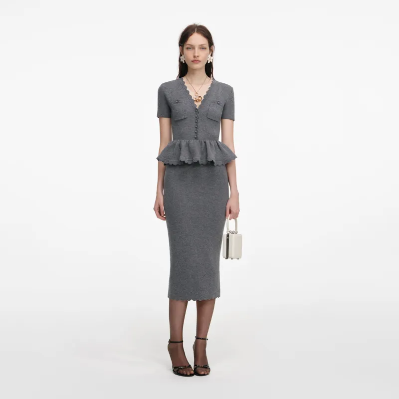 Grey Peplum Knit Midi Dress made by Self-Portrait