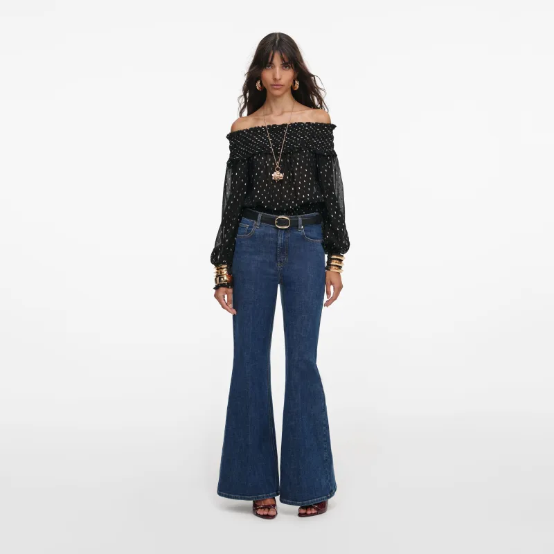 Black And Gold Chiffon Top made by Self-Portrait