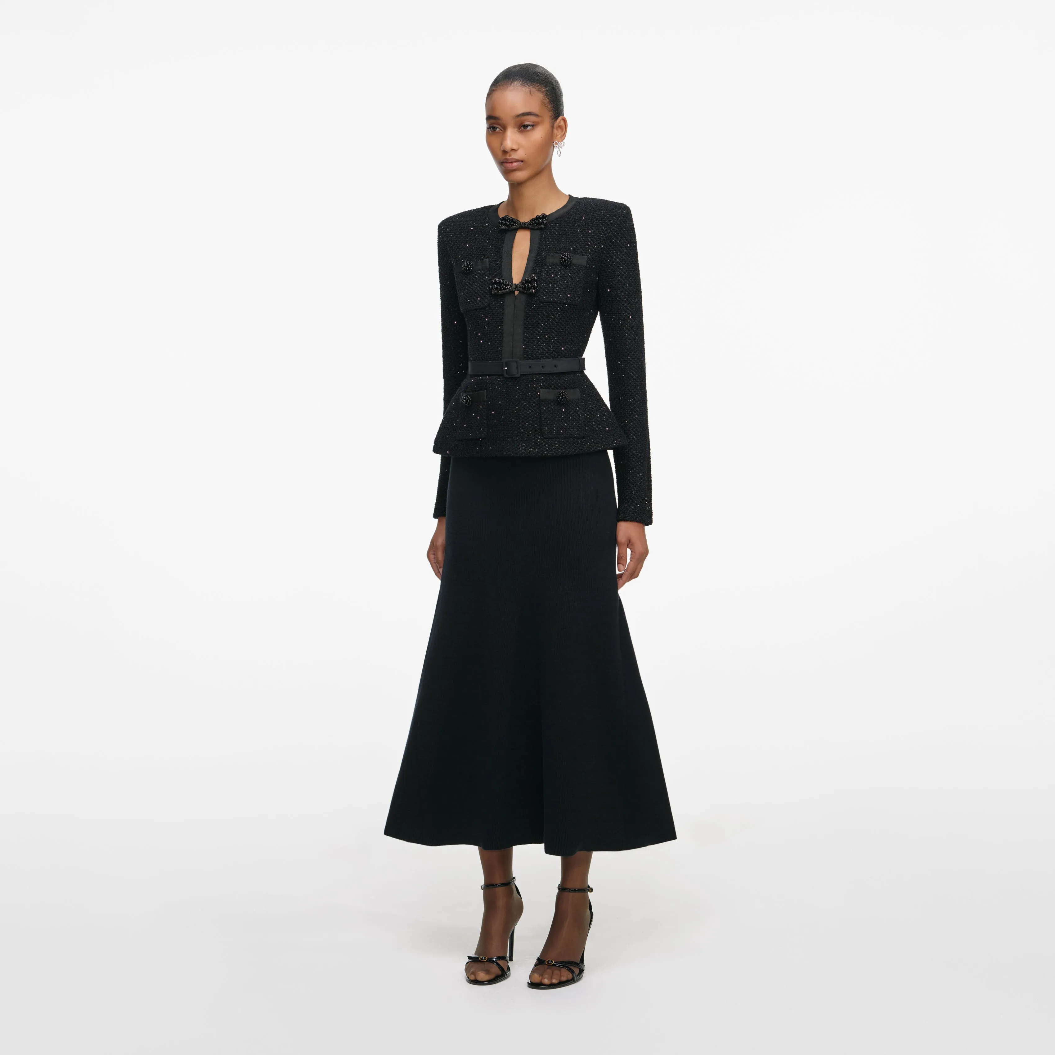 Black Sequin Knit Tailored Midi Dress sold by Self-Portrait product image thumbnail 2