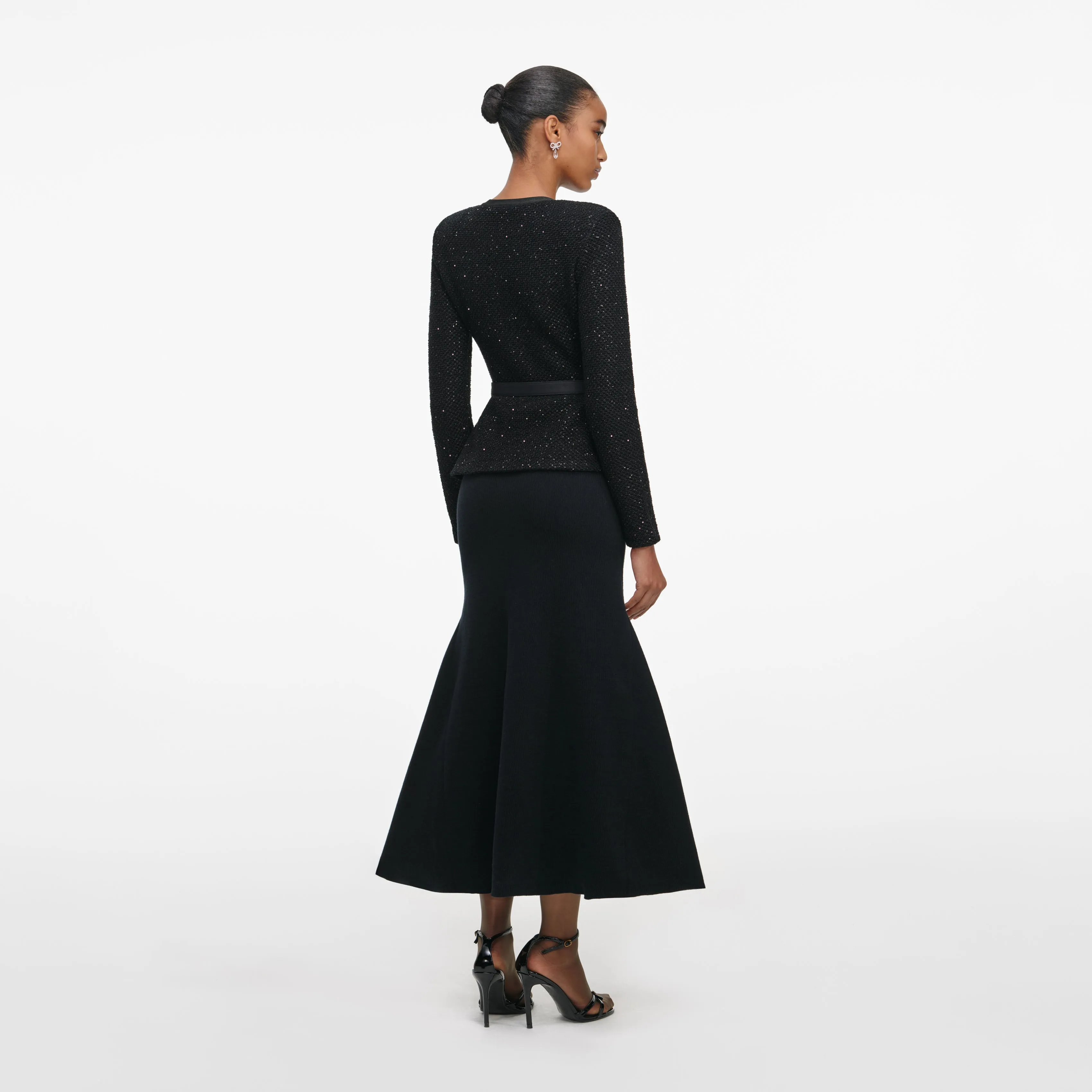 Black Sequin Knit Tailored Midi Dress sold by Self-Portrait product image thumbnail 3