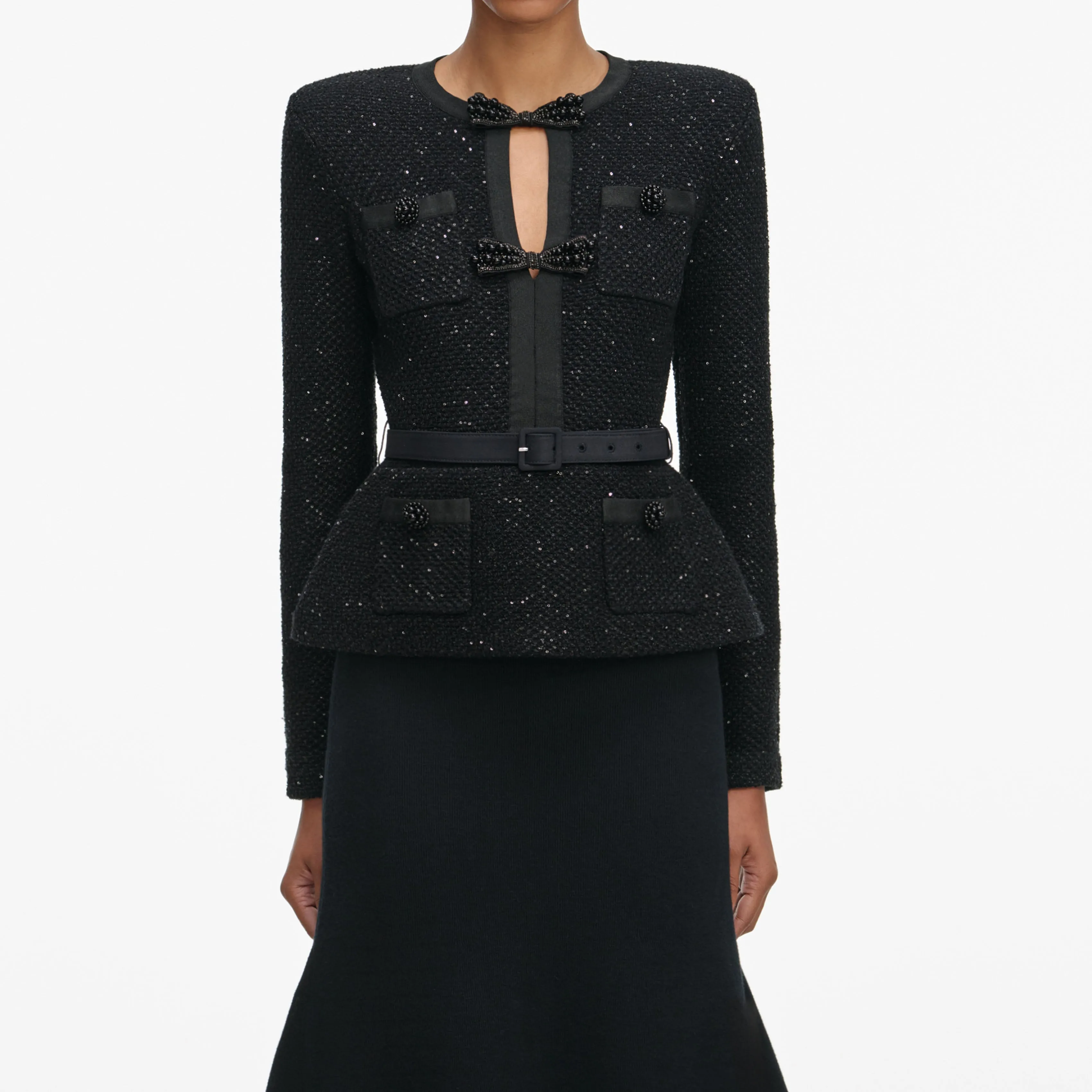 Black Sequin Knit Tailored Midi Dress sold by Self-Portrait product image thumbnail 4
