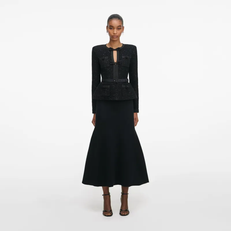Black Sequin Knit Tailored Midi Dress made by Self-Portrait