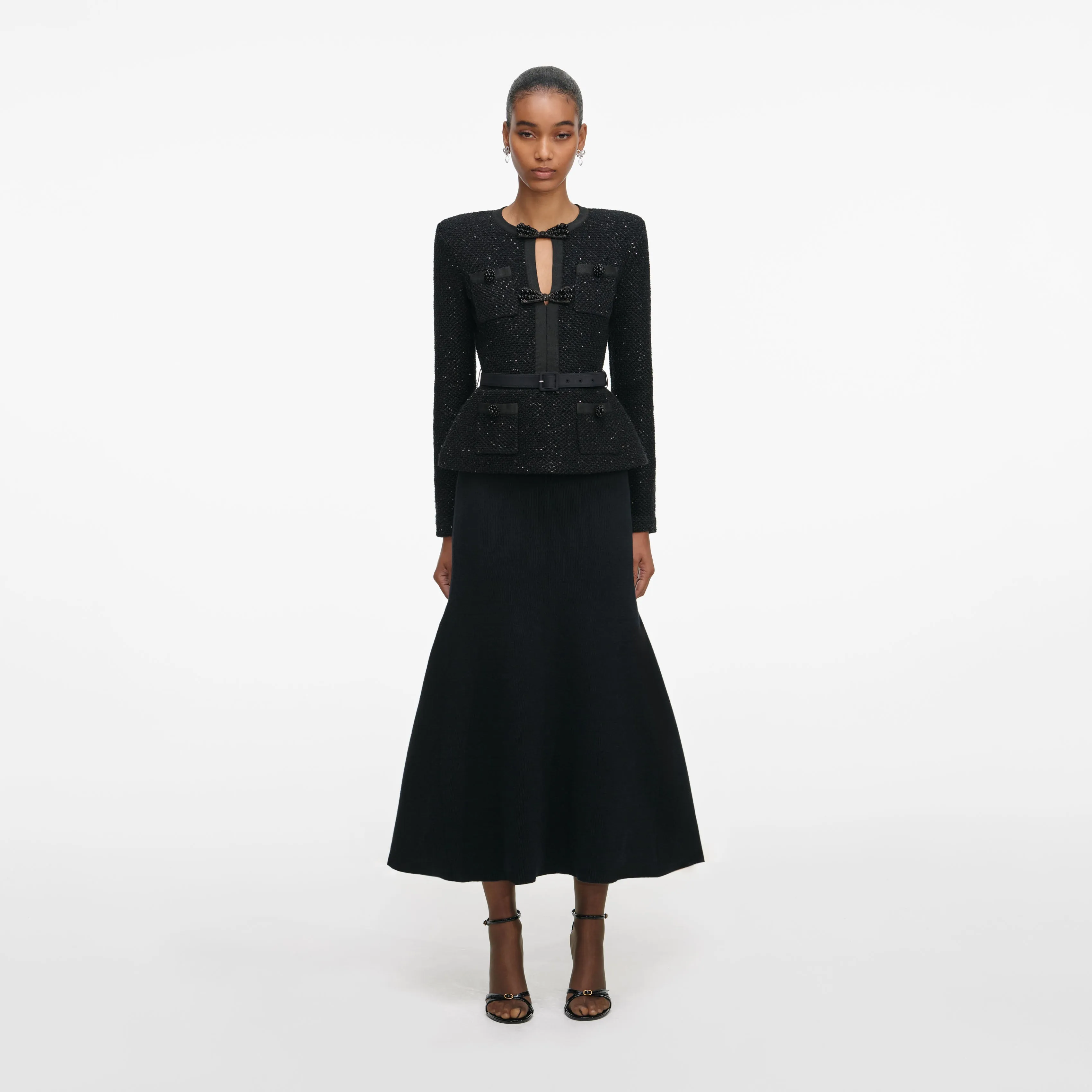 Black Sequin Knit Tailored Midi Dress sold by Self-Portrait