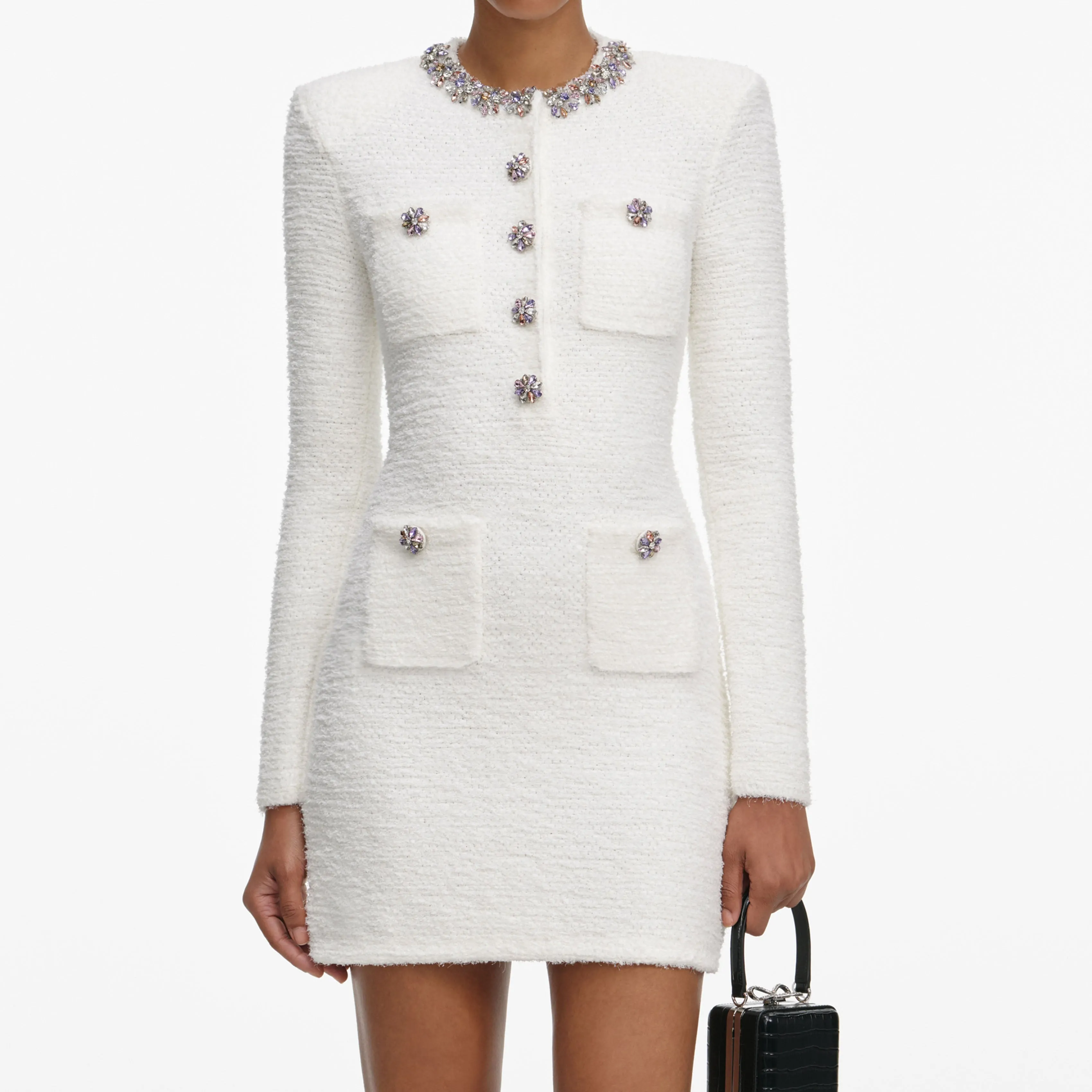 Cream Crystal Trim Knit Mini Dress sold by Self-Portrait product image thumbnail 4