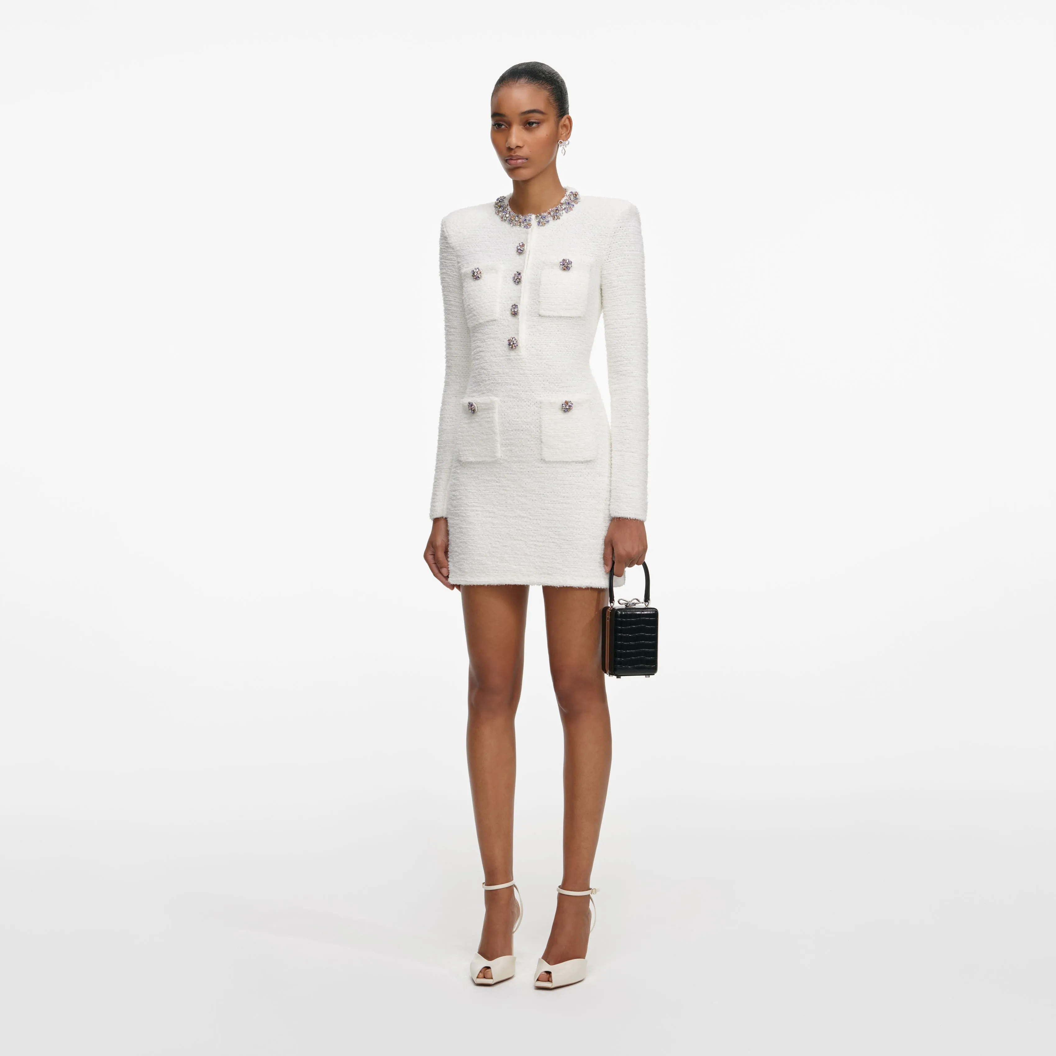 Cream Crystal Trim Knit Mini Dress sold by Self-Portrait product image thumbnail 2