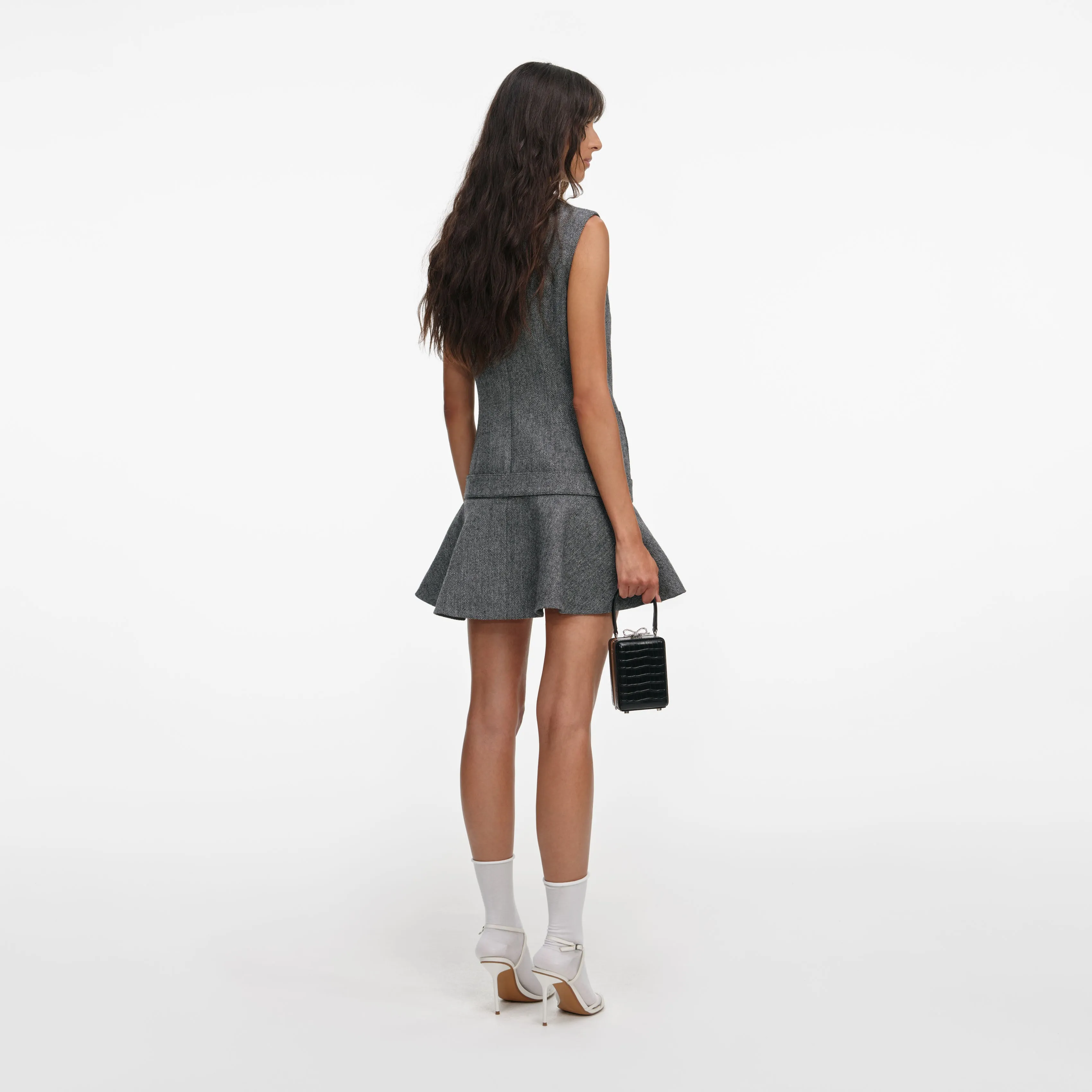 Grey Herringbone Flared Mini Dress sold by Self-Portrait product image thumbnail 3