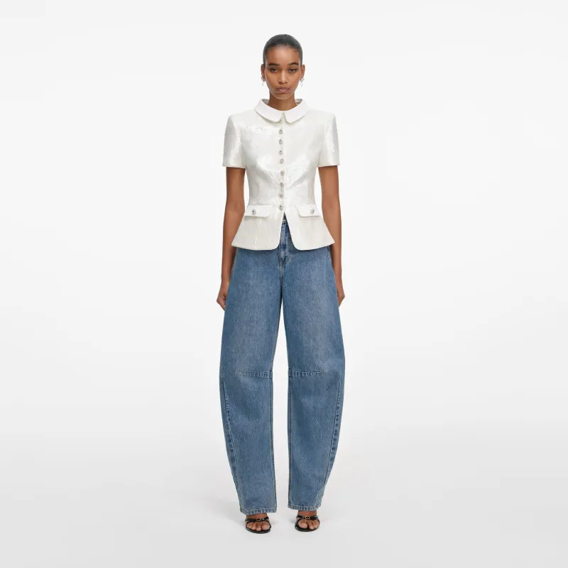 White Sequin Tailored Top made by Self-Portrait