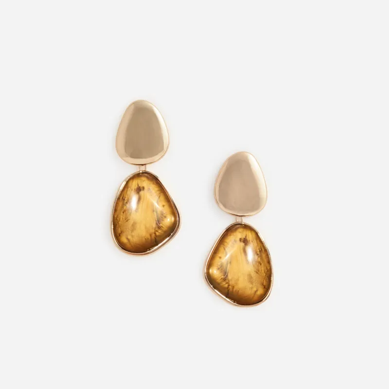 Gold Tiger Eye Tiered Earrings made by Self-Portrait
