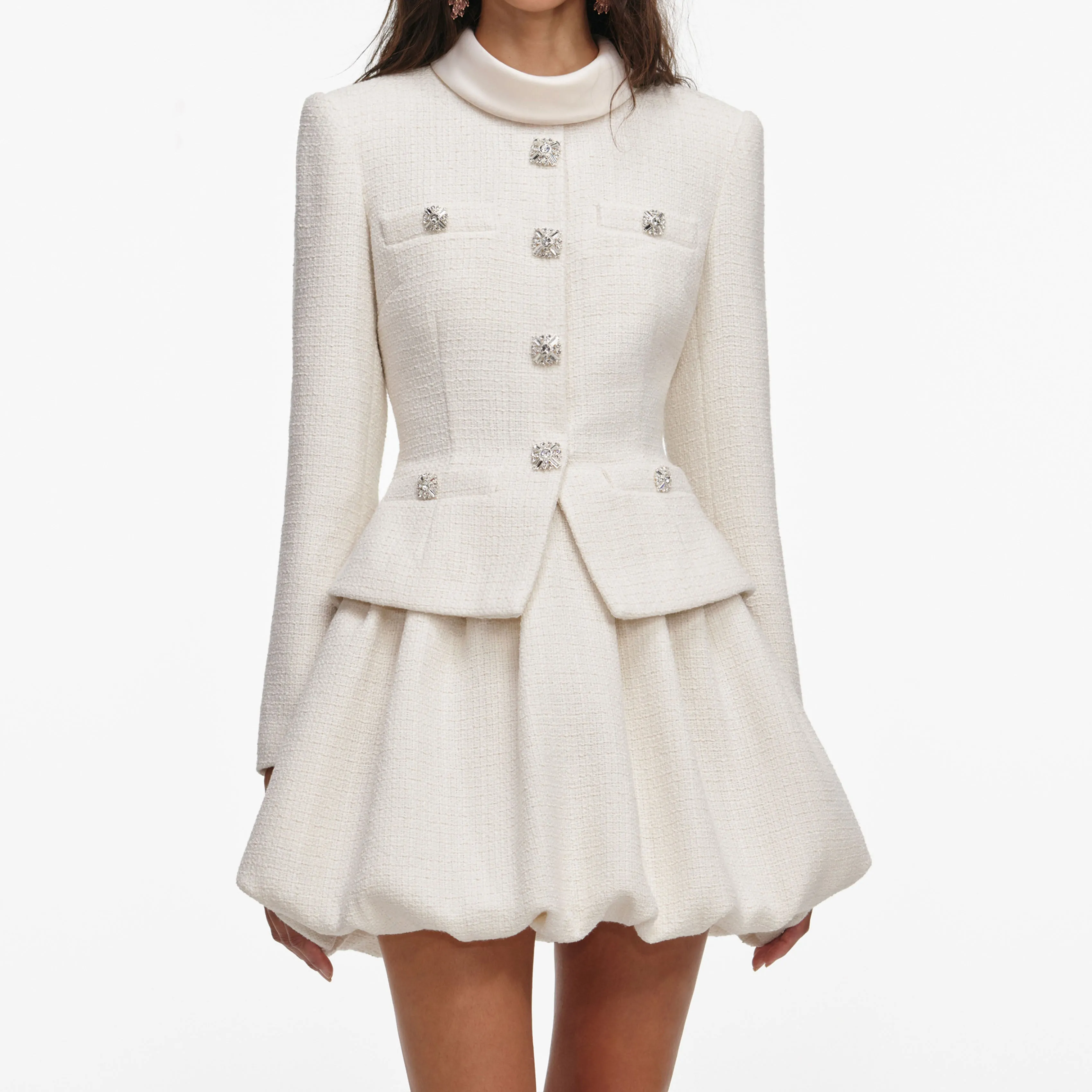 Cream Boucle Collared Mini Dress sold by Self-Portrait product image thumbnail 4