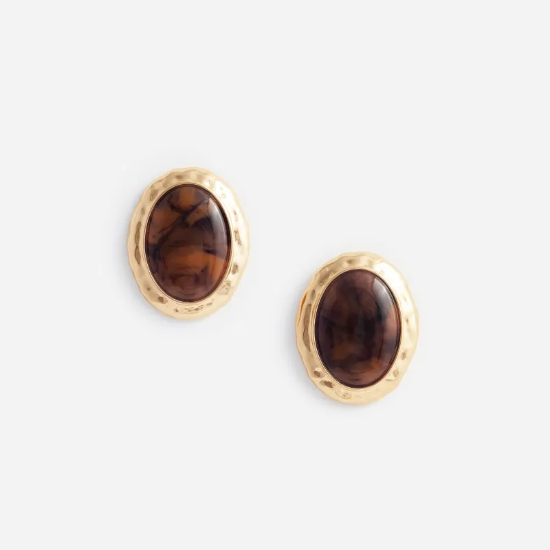 Hammered Gold Tiger Eye Earrings made by Self-Portrait