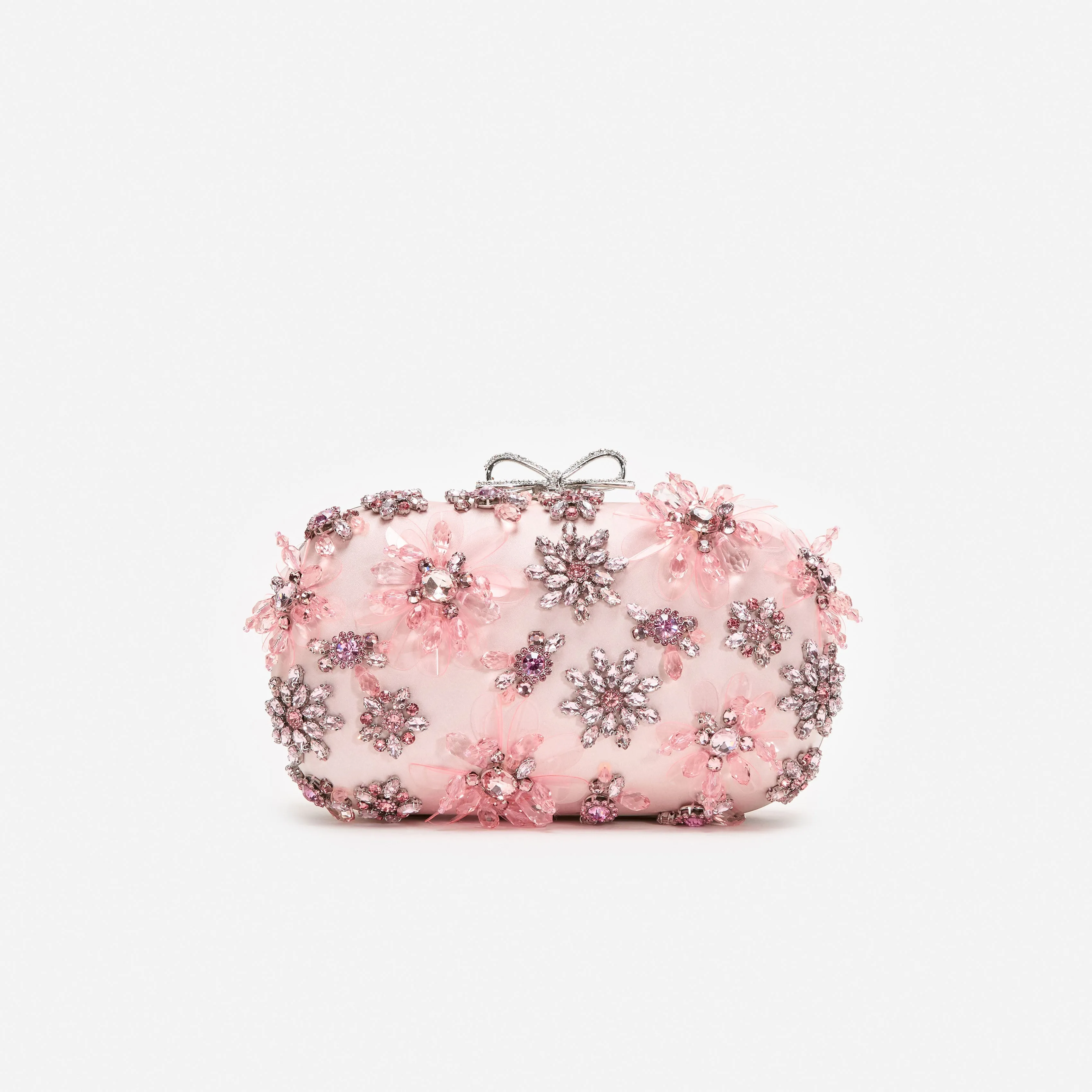 Pink Satin Floral Crystal Clutch sold by Self-Portrait