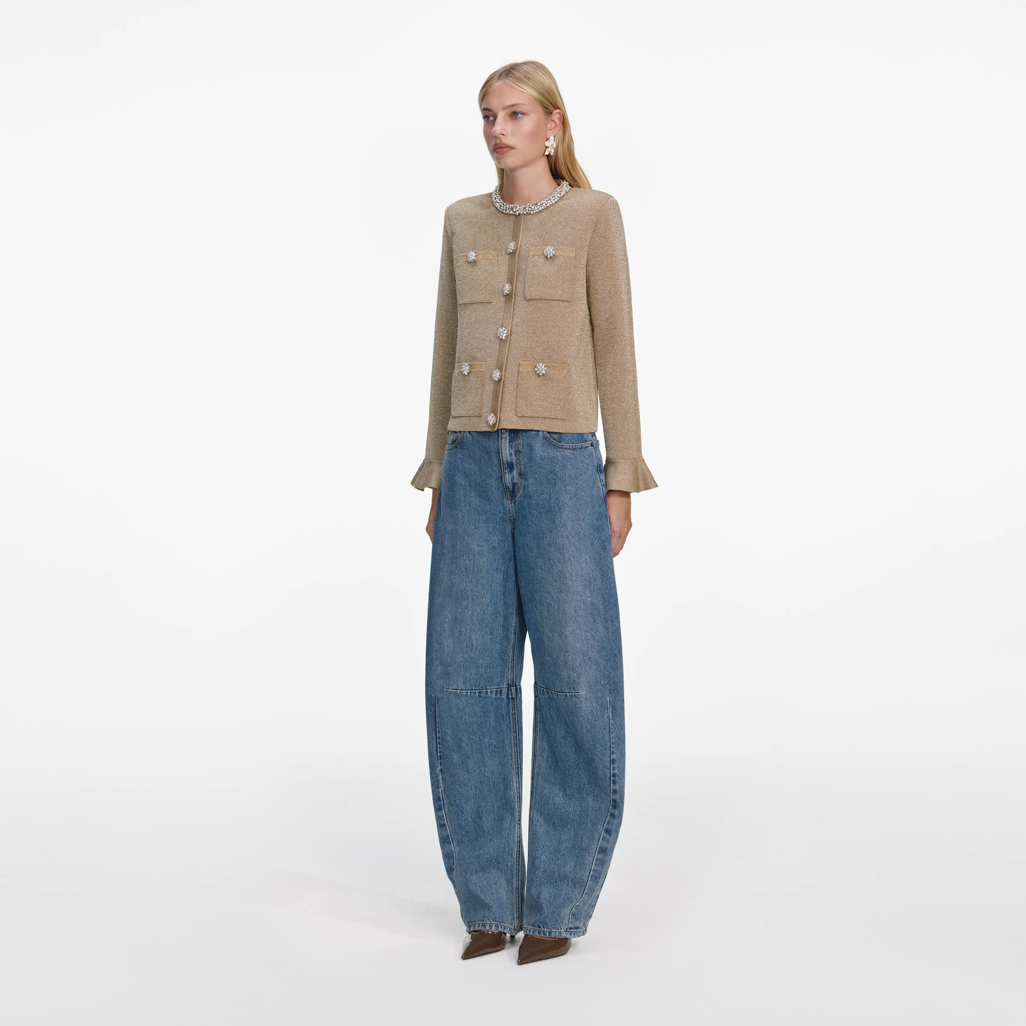 Gold Crystal Trim Cardigan sold by Self-Portrait product image thumbnail 2