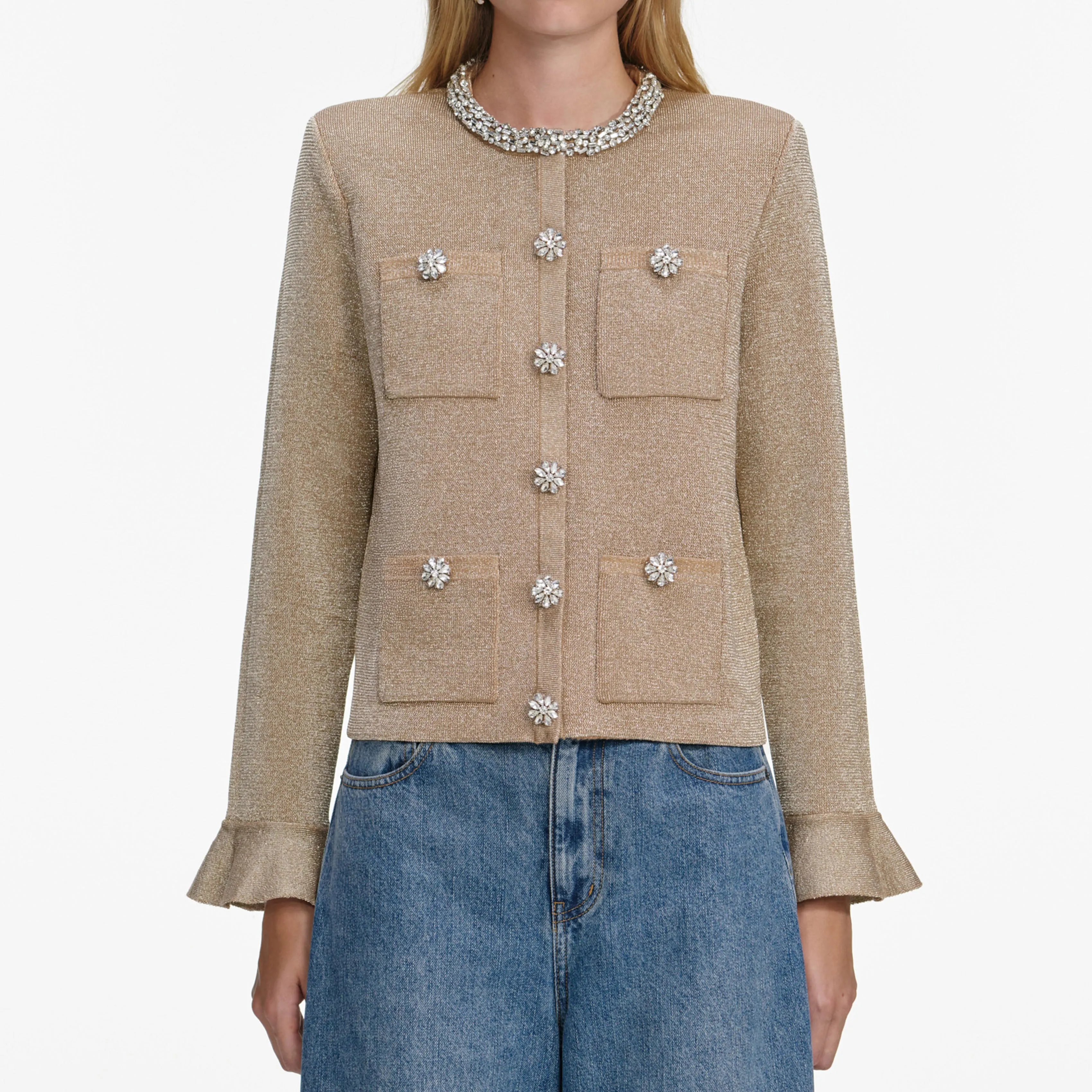 Gold Crystal Trim Cardigan sold by Self-Portrait product image thumbnail 4