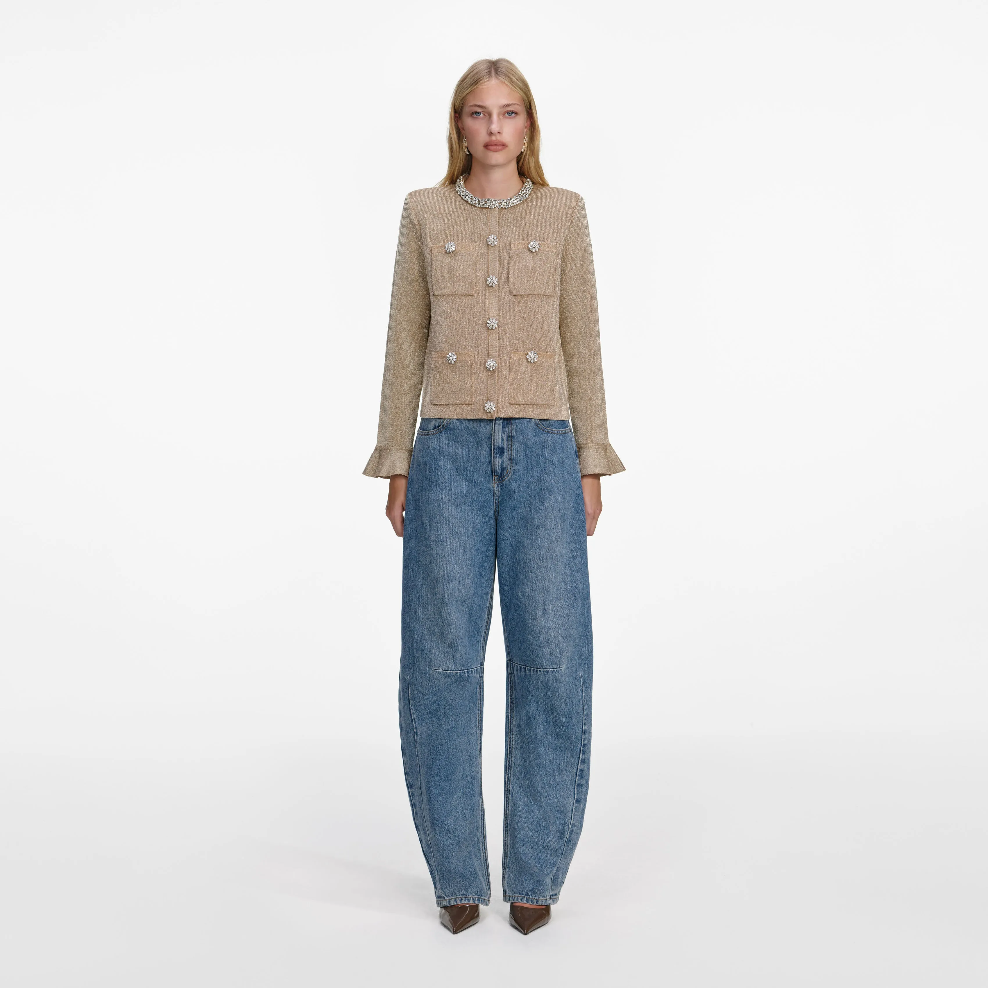 Gold Crystal Trim Cardigan sold by Self-Portrait