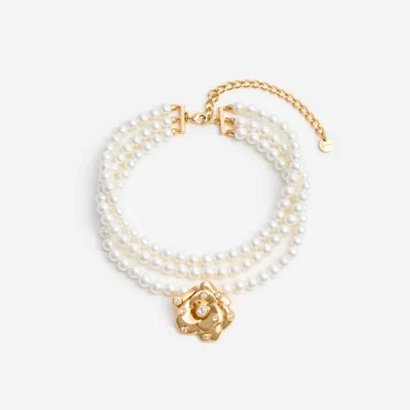Gold Flower Pearl Choker made by Self-Portrait