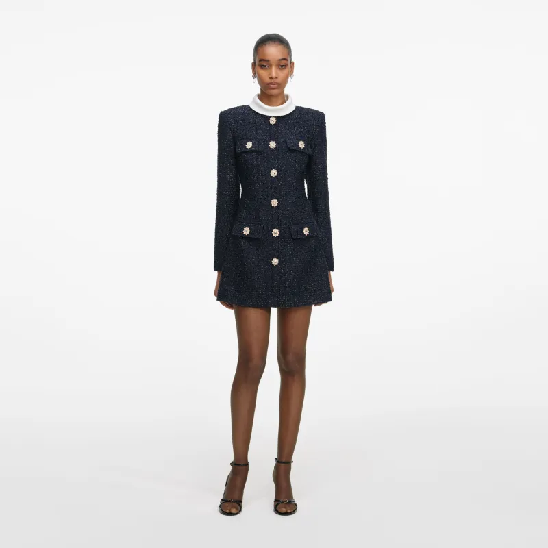 Navy Boucle Long Sleeve Mini Dress made by Self-Portrait