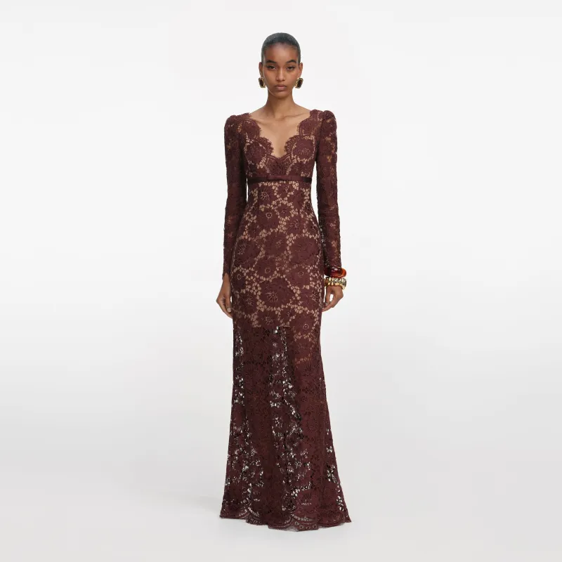Brown Floral Lace Maxi Dress made by Self-Portrait