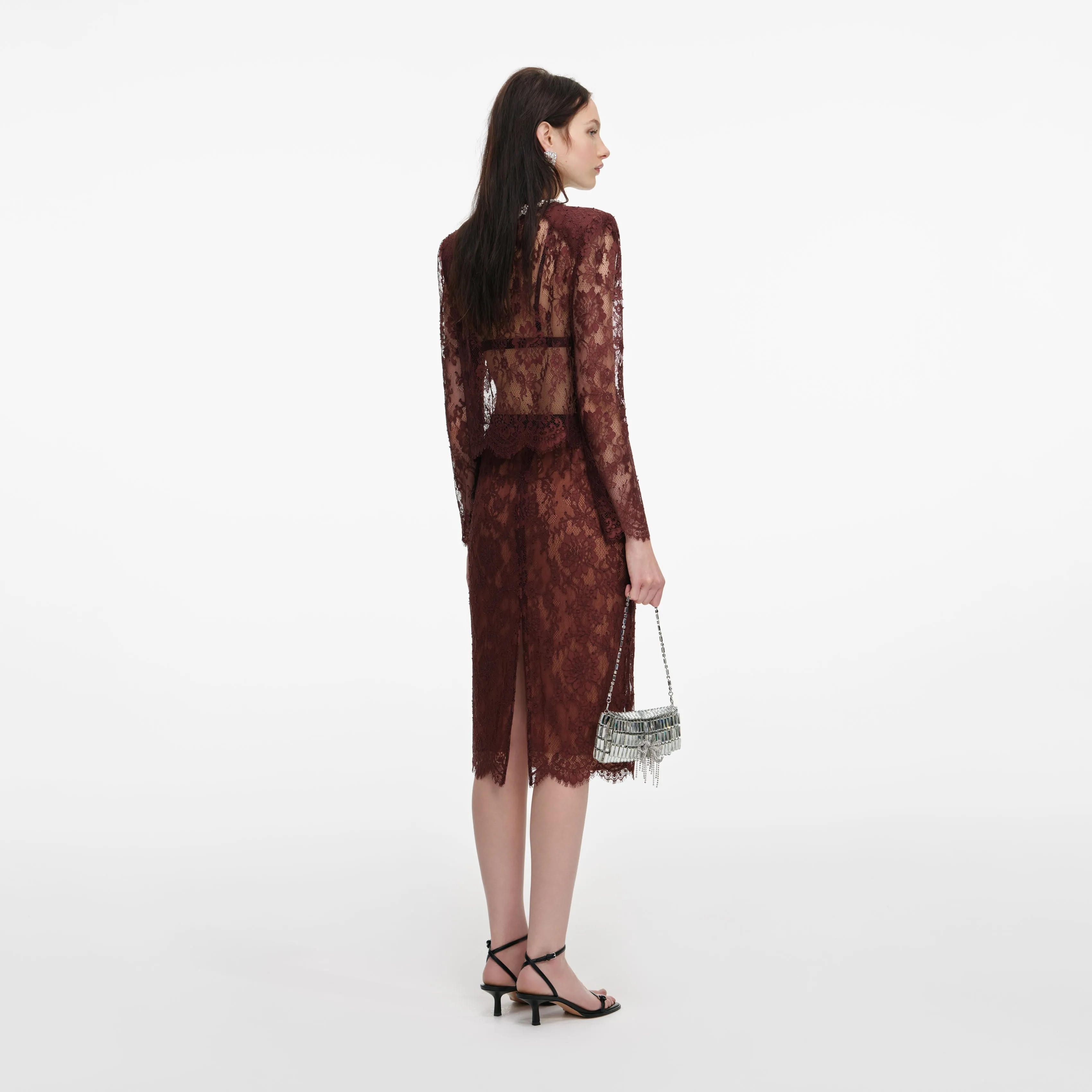 Brown Floral Lace Midi Skirt sold by Self-Portrait product image thumbnail 3