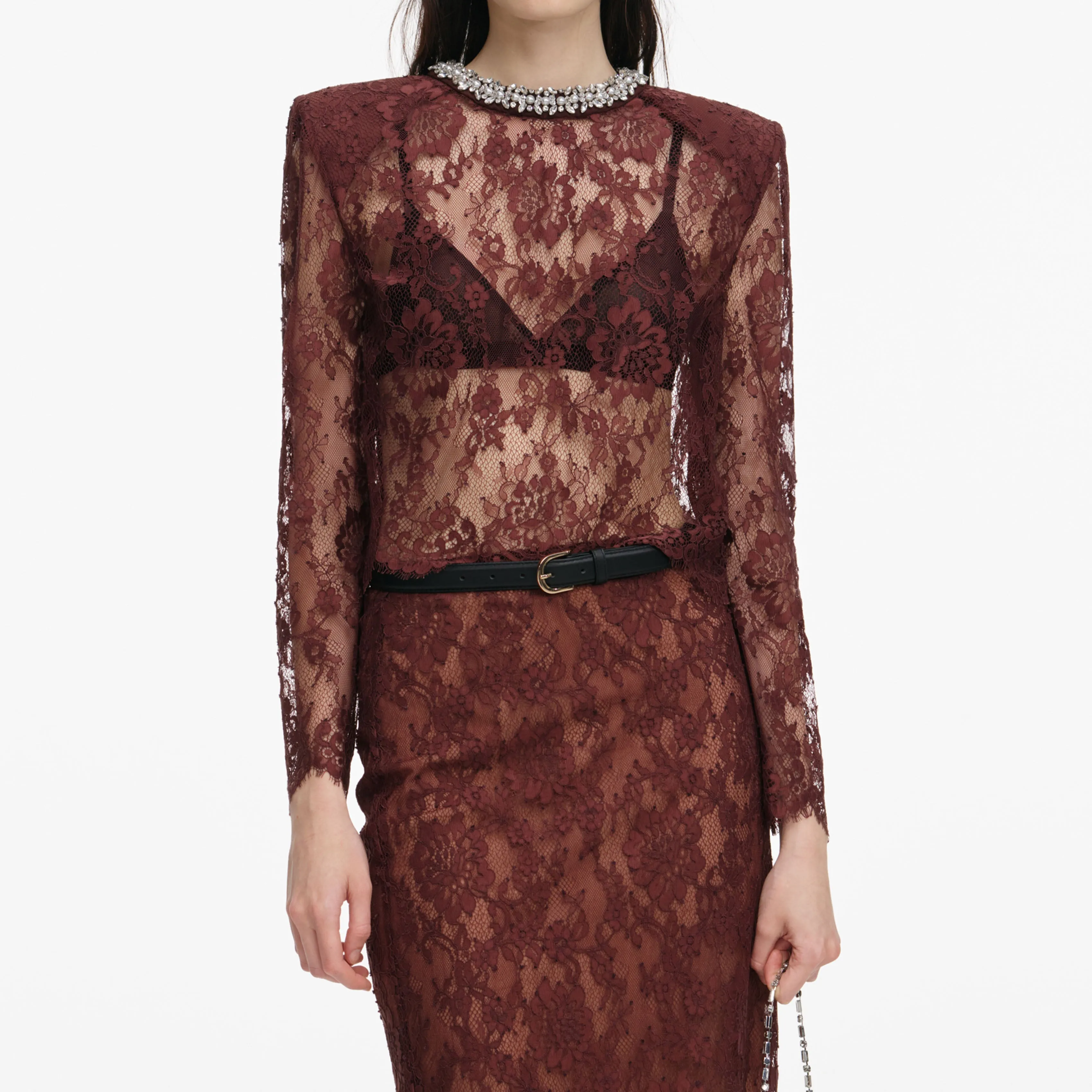 Brown Floral Lace Midi Skirt sold by Self-Portrait product image thumbnail 4