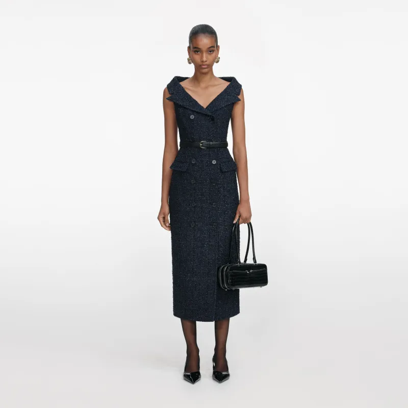 Navy Boucle Midi Dress made by Self-Portrait