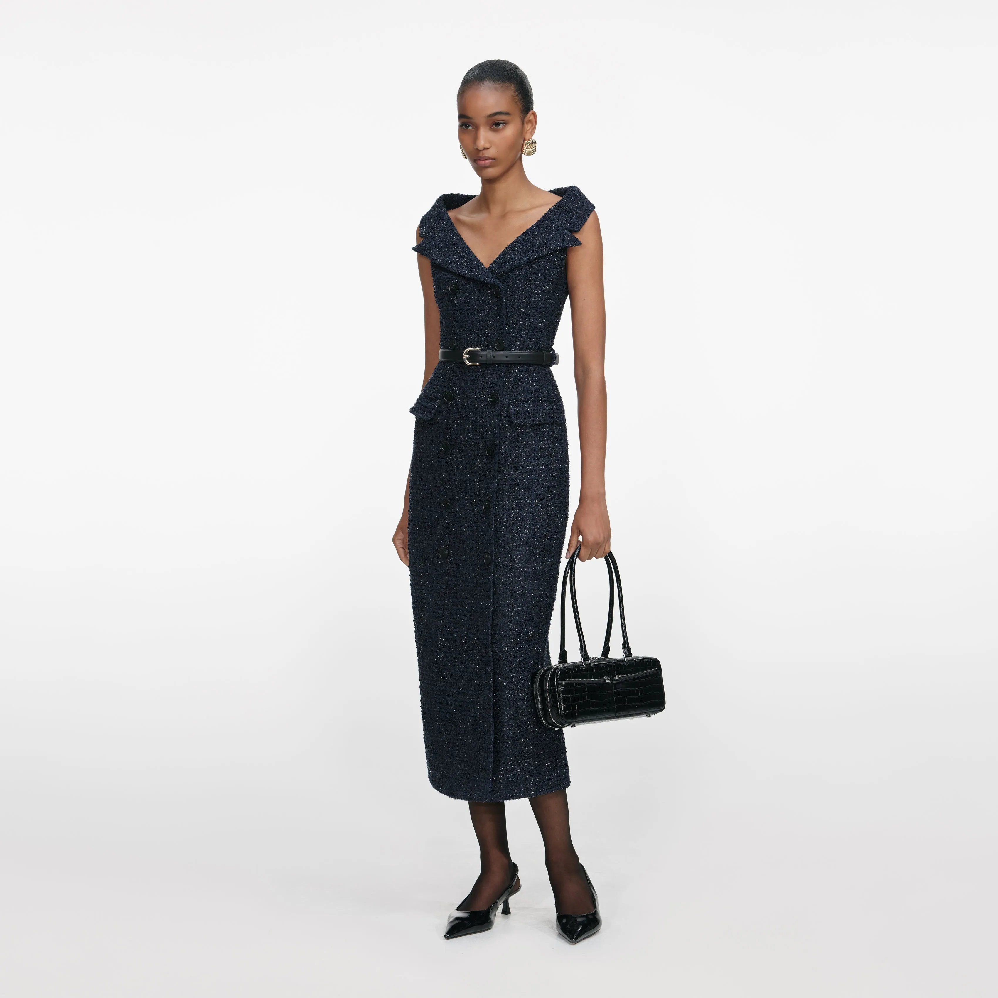 Navy Boucle Midi Dress sold by Self-Portrait product image thumbnail 2