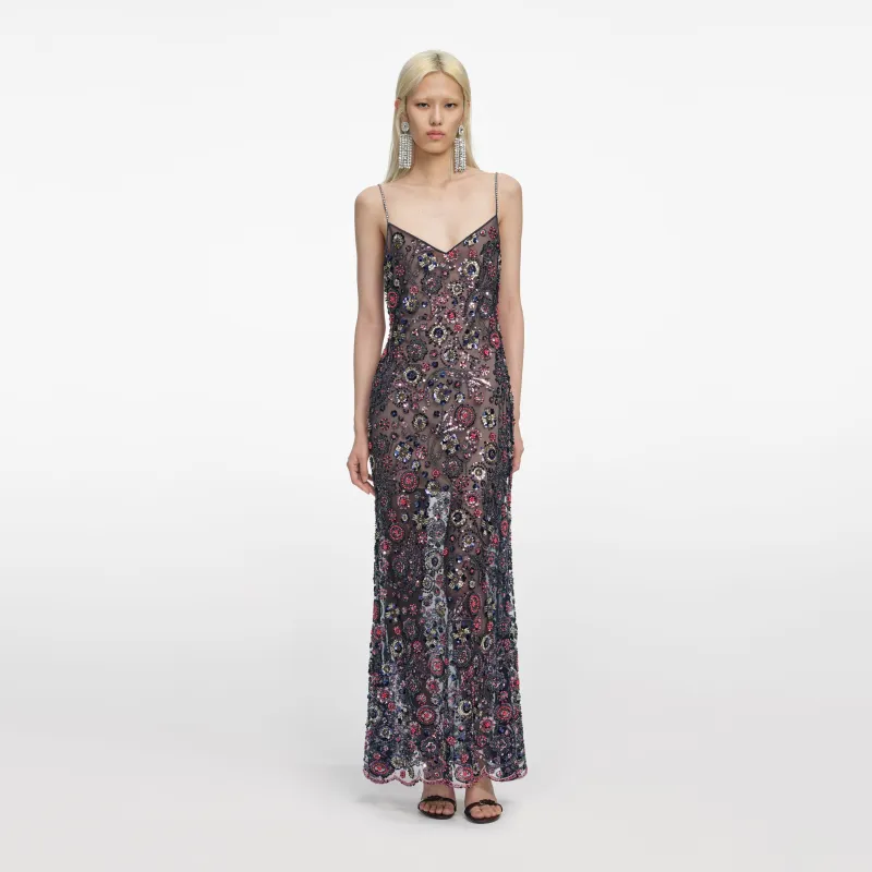 Navy Floral Sequin Maxi Dress made by Self-Portrait