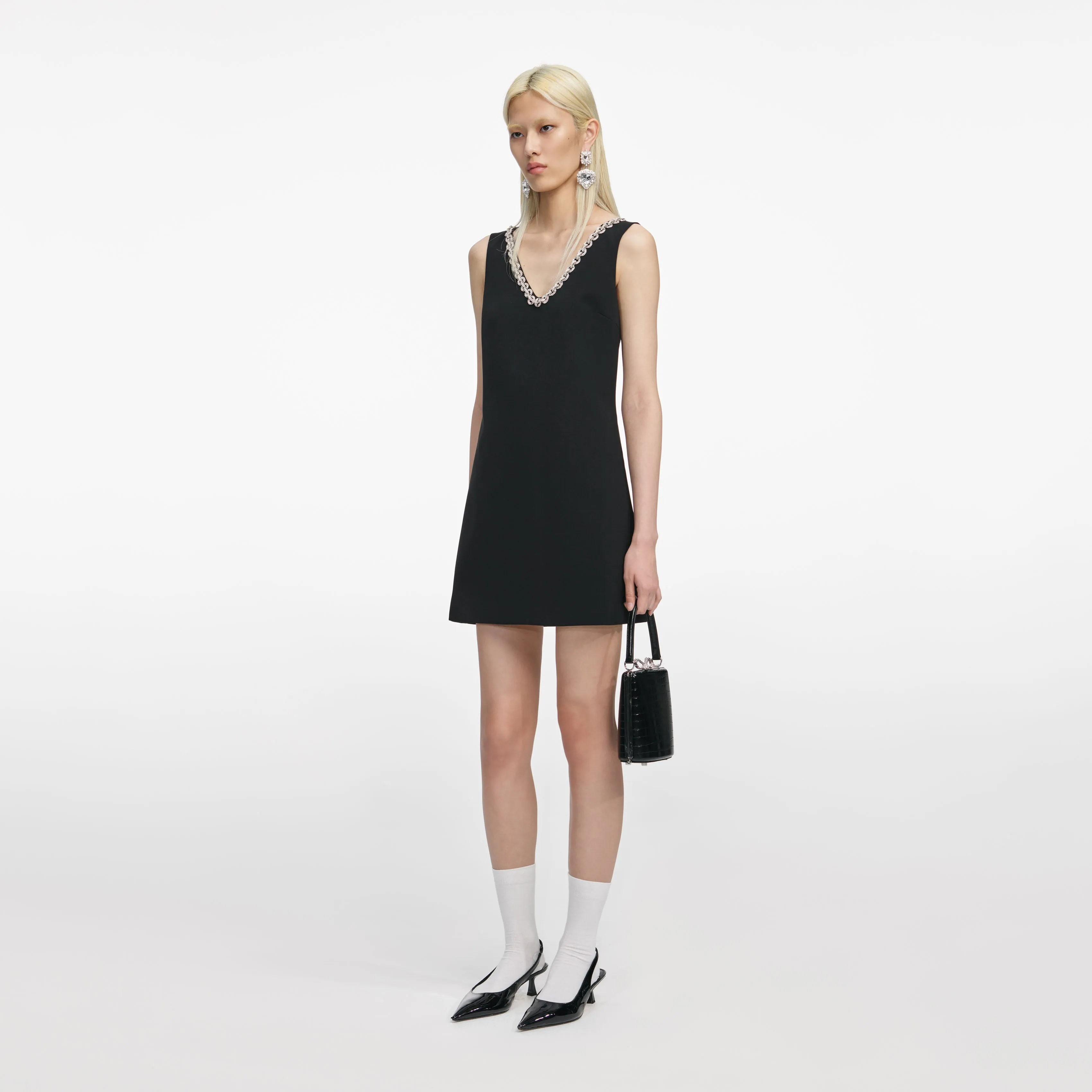 Black Crepe Crystal Trim Mini Dress sold by Self-Portrait product image thumbnail 2