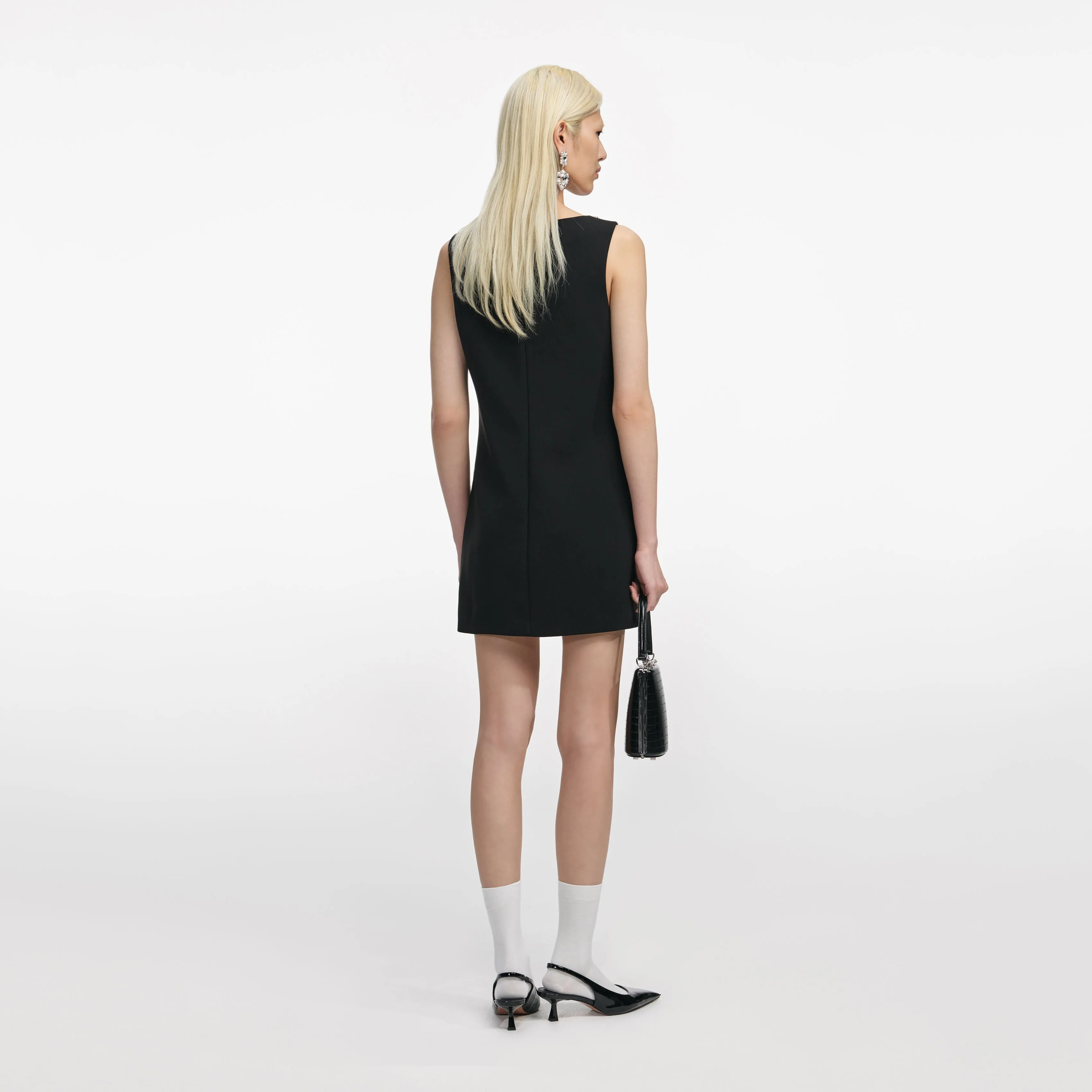 Black Crepe Crystal Trim Mini Dress sold by Self-Portrait product image thumbnail 3