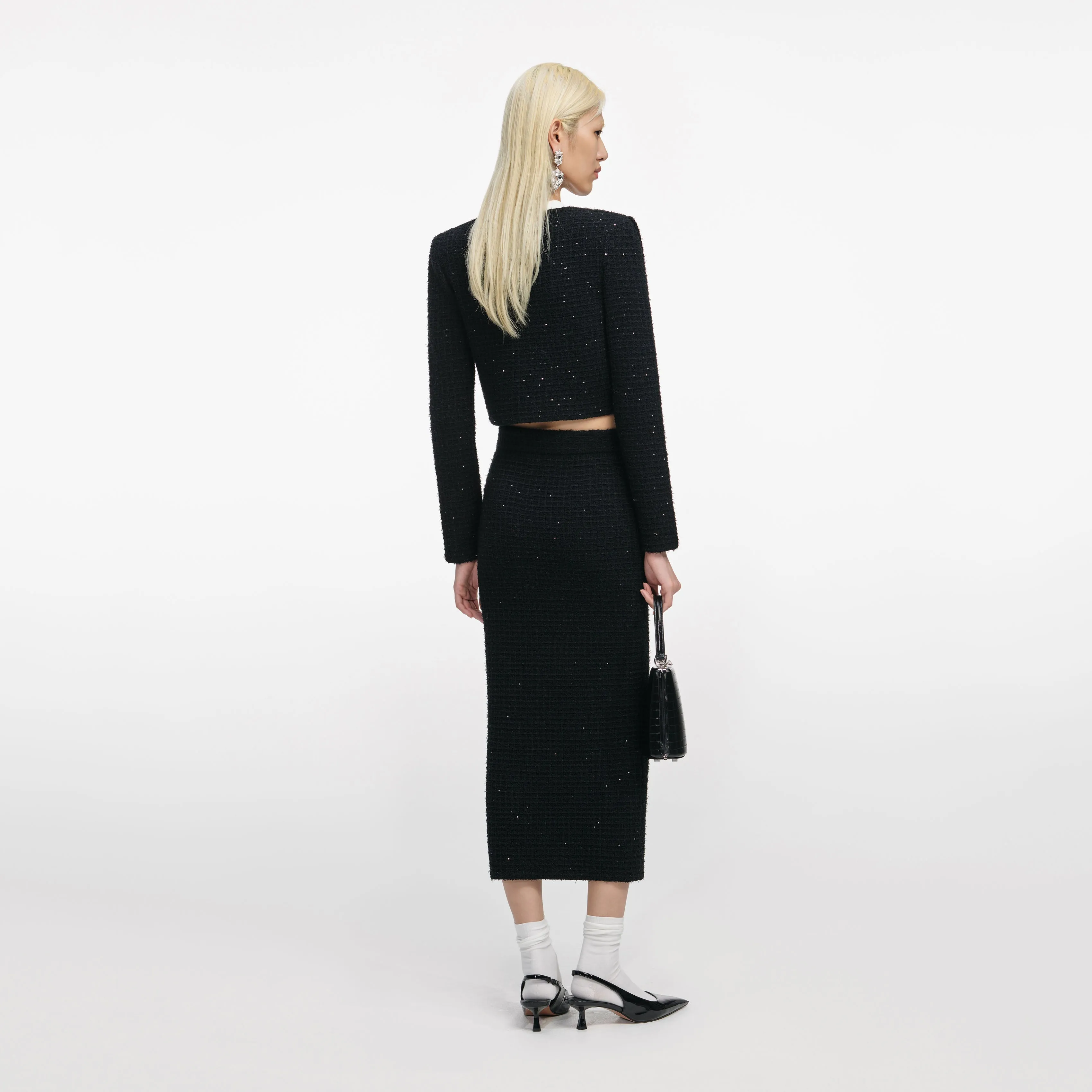 Black Textured Knit Midi Skirt sold by Self-Portrait product image thumbnail 3