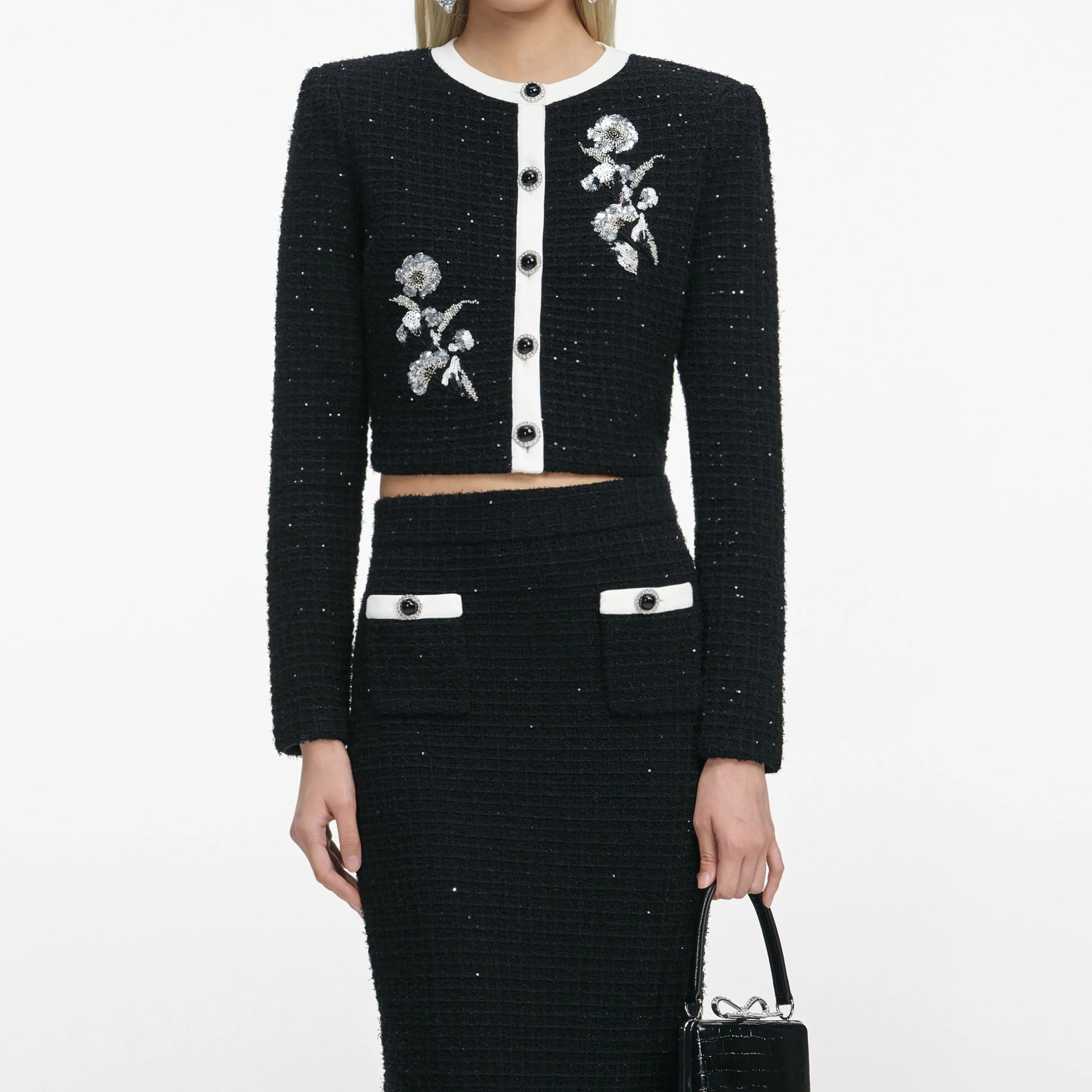 Black Textured Knit Midi Skirt sold by Self-Portrait product image thumbnail 4