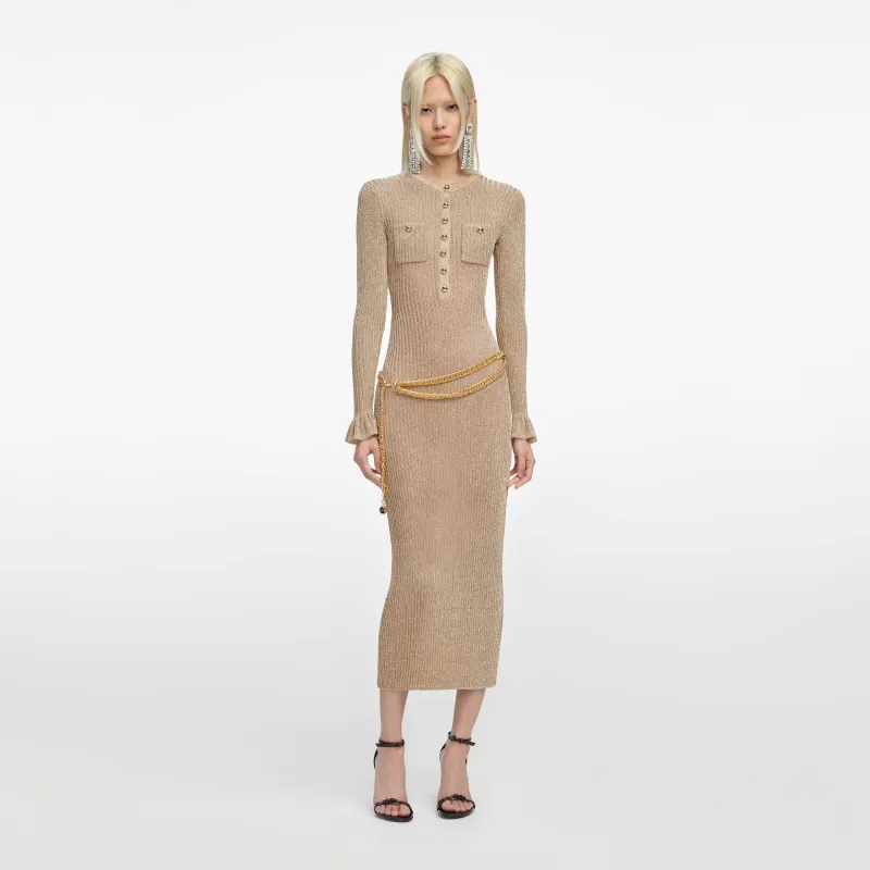 Gold Lurex Ribbed Knit Midi Dress made by Self-Portrait