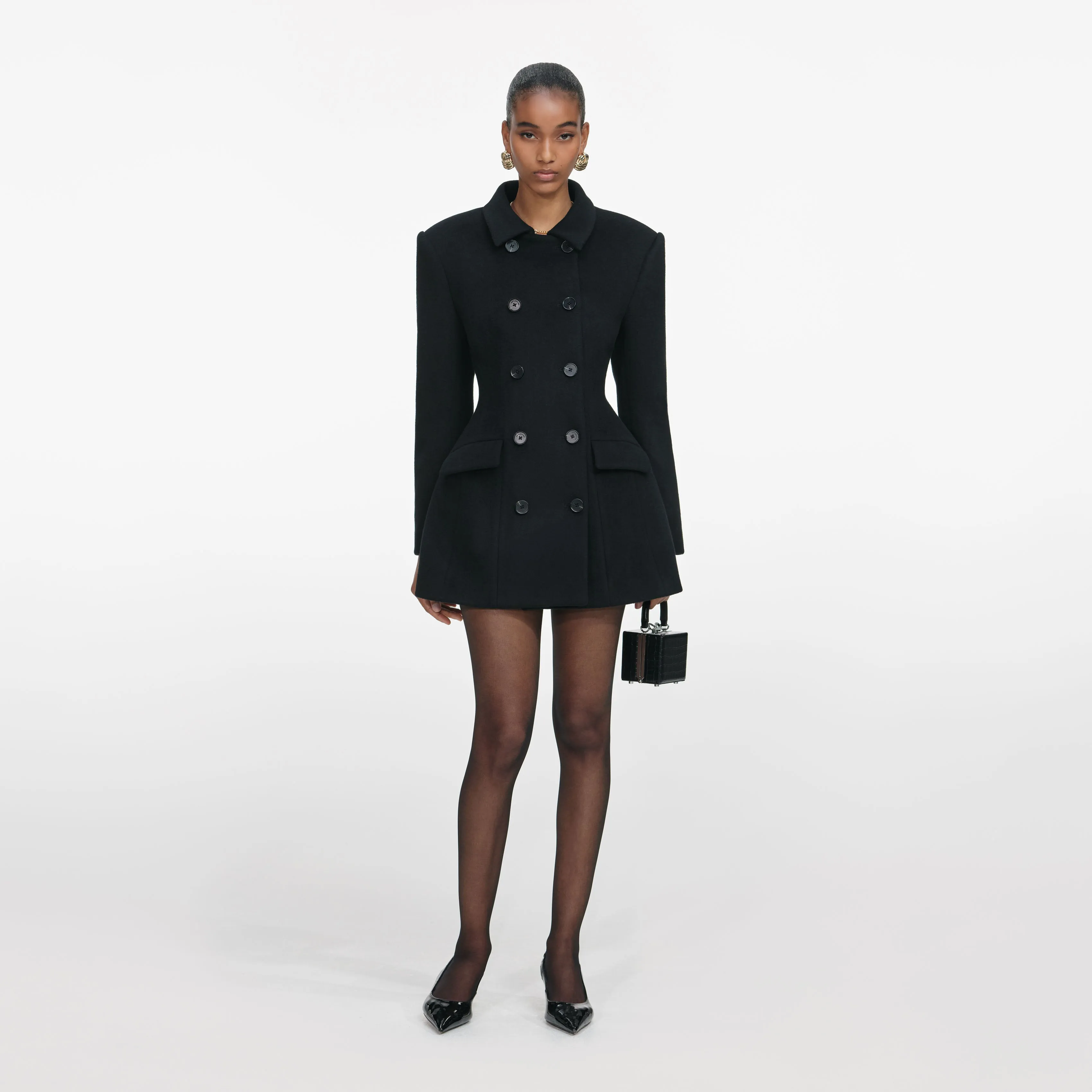Black Wool Double Breasted Jacket sold by Self-Portrait