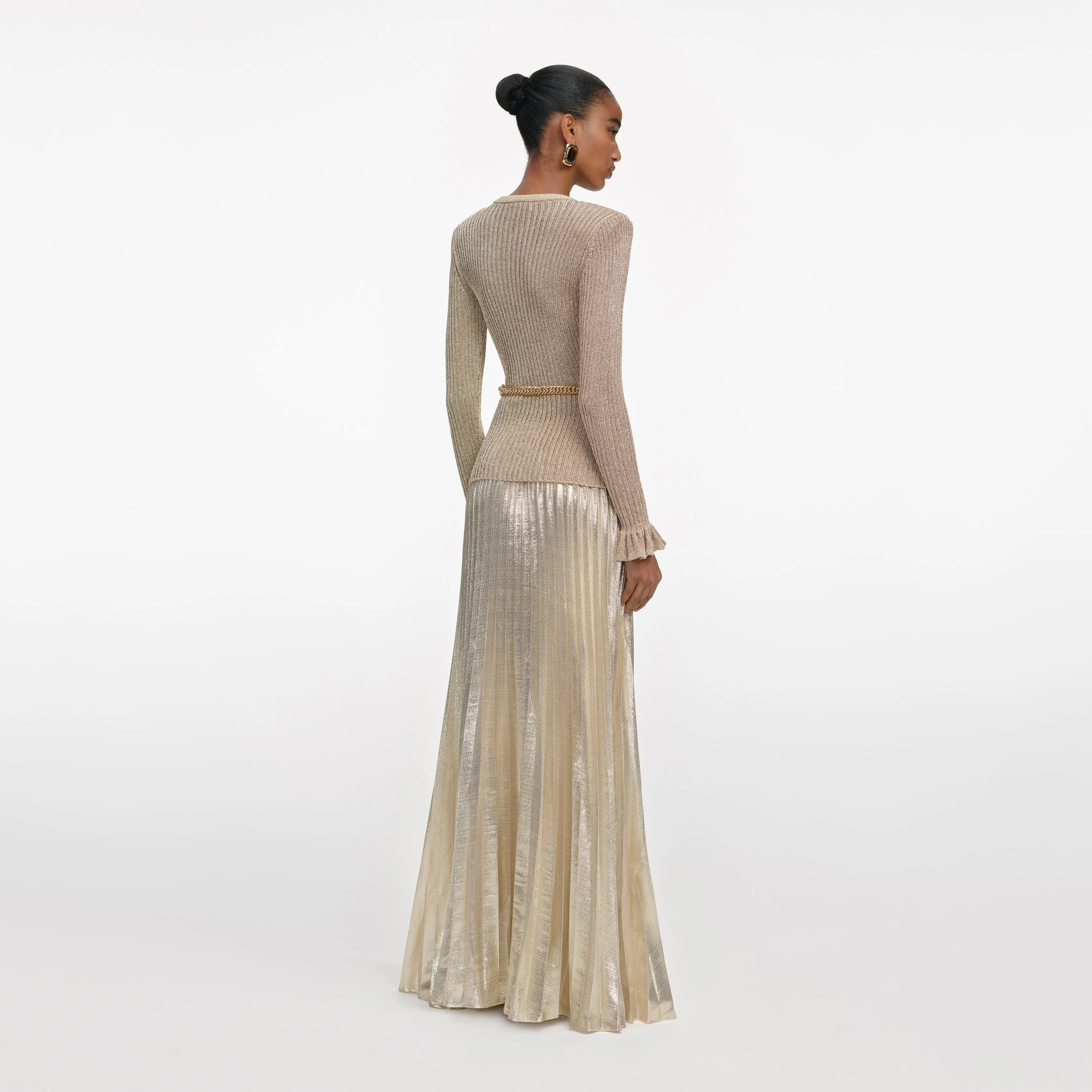 Gold Lurex Ribbed Knit Maxi Dress sold by Self-Portrait product image thumbnail 3