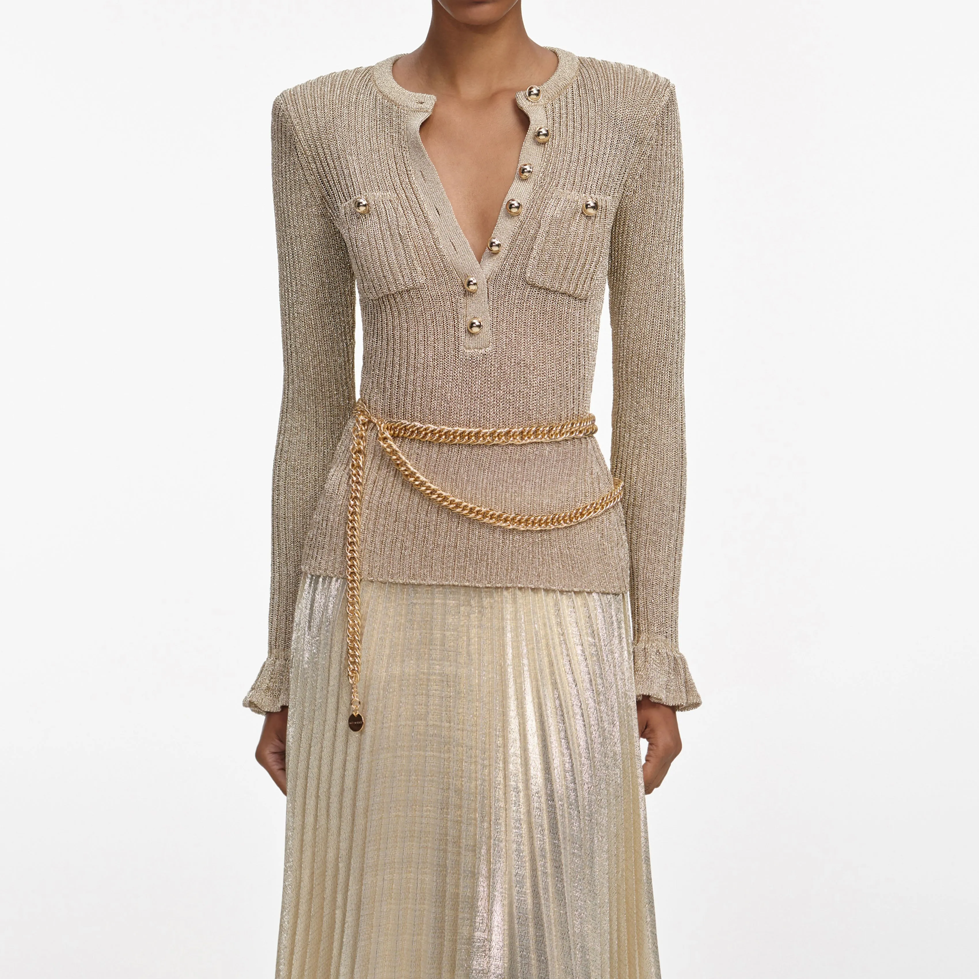 Gold Lurex Ribbed Knit Maxi Dress sold by Self-Portrait product image thumbnail 4