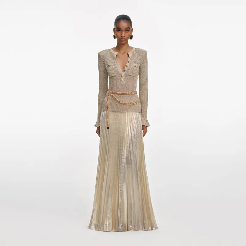 Gold Lurex Ribbed Knit Maxi Dress made by Self-Portrait