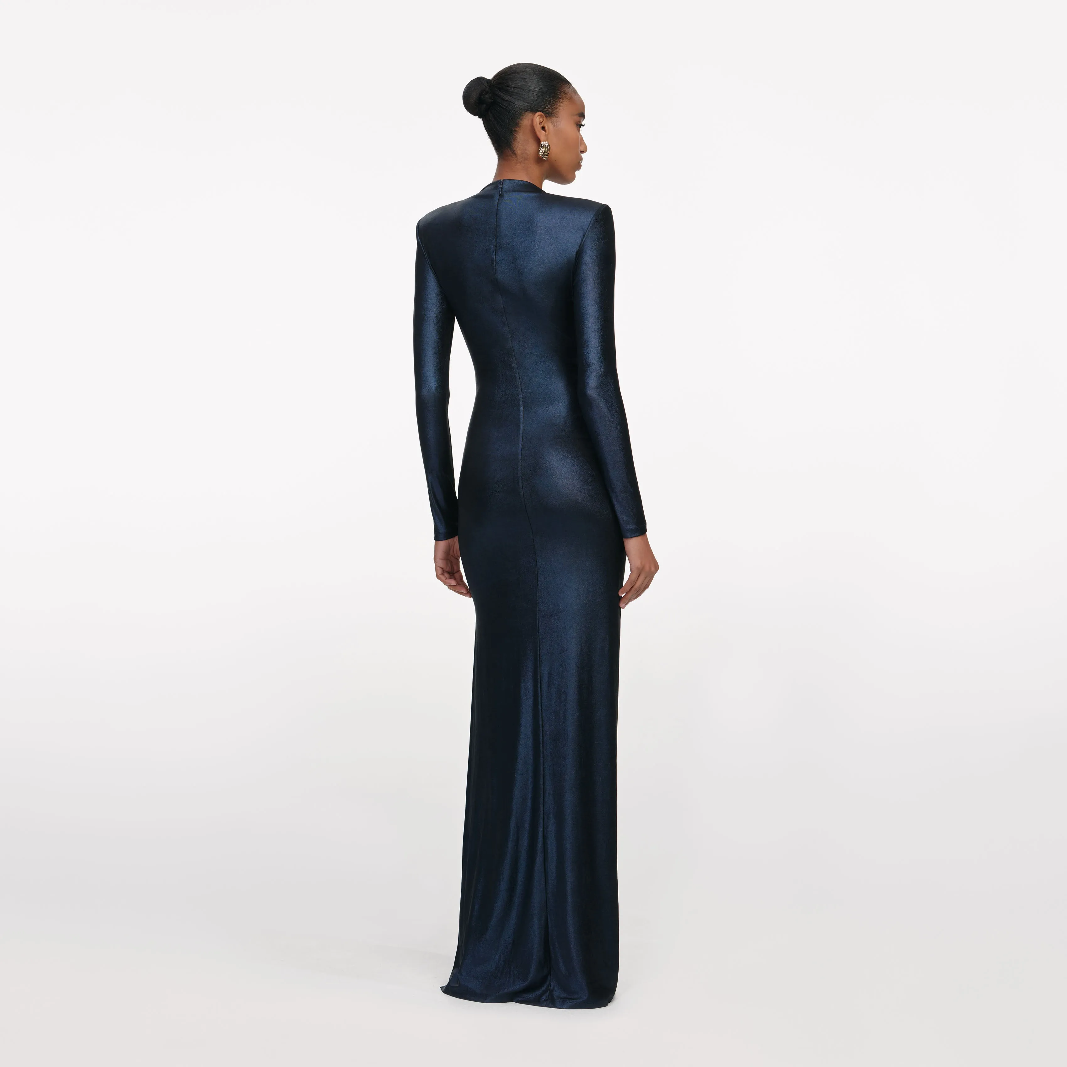 Navy Metallic Gathered Maxi Dress sold by Self-Portrait product image thumbnail 3