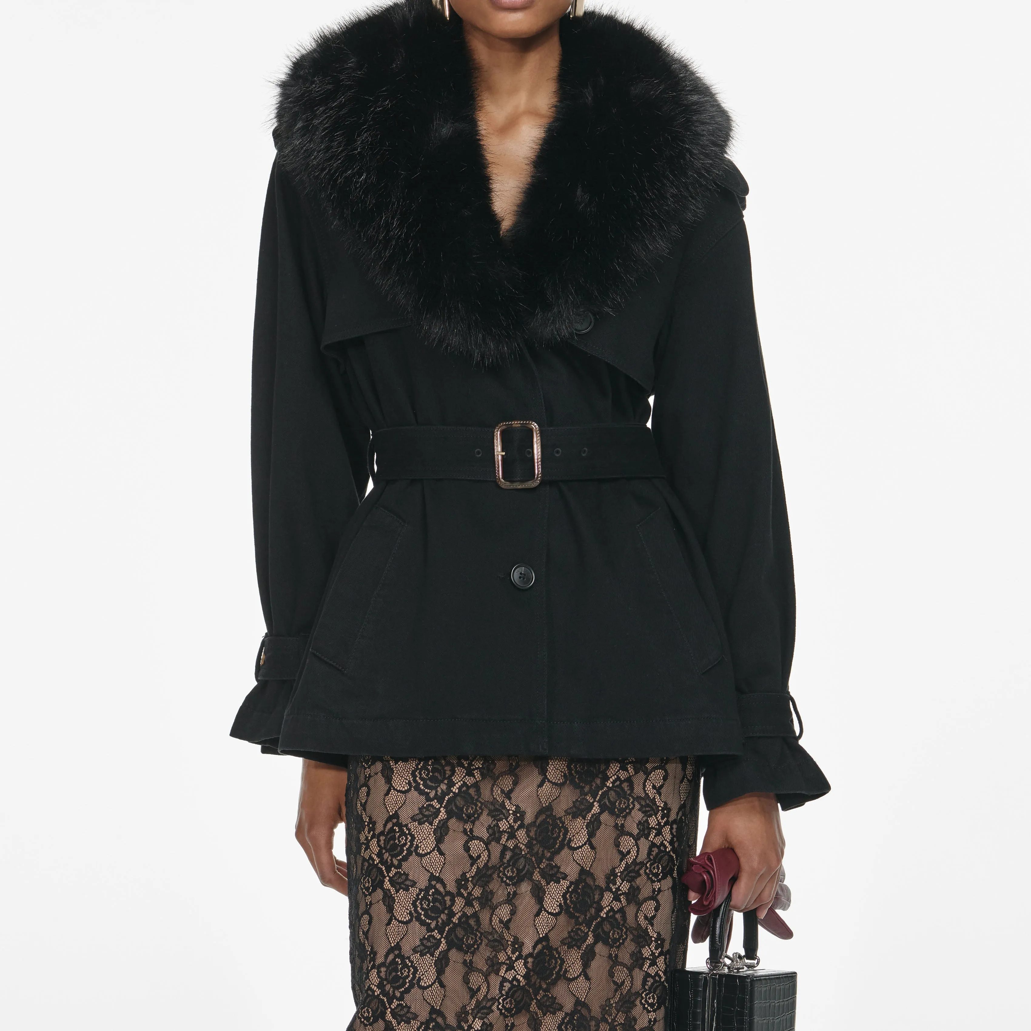Black Denim Fur Collar Jacket sold by Self-Portrait product image thumbnail 4