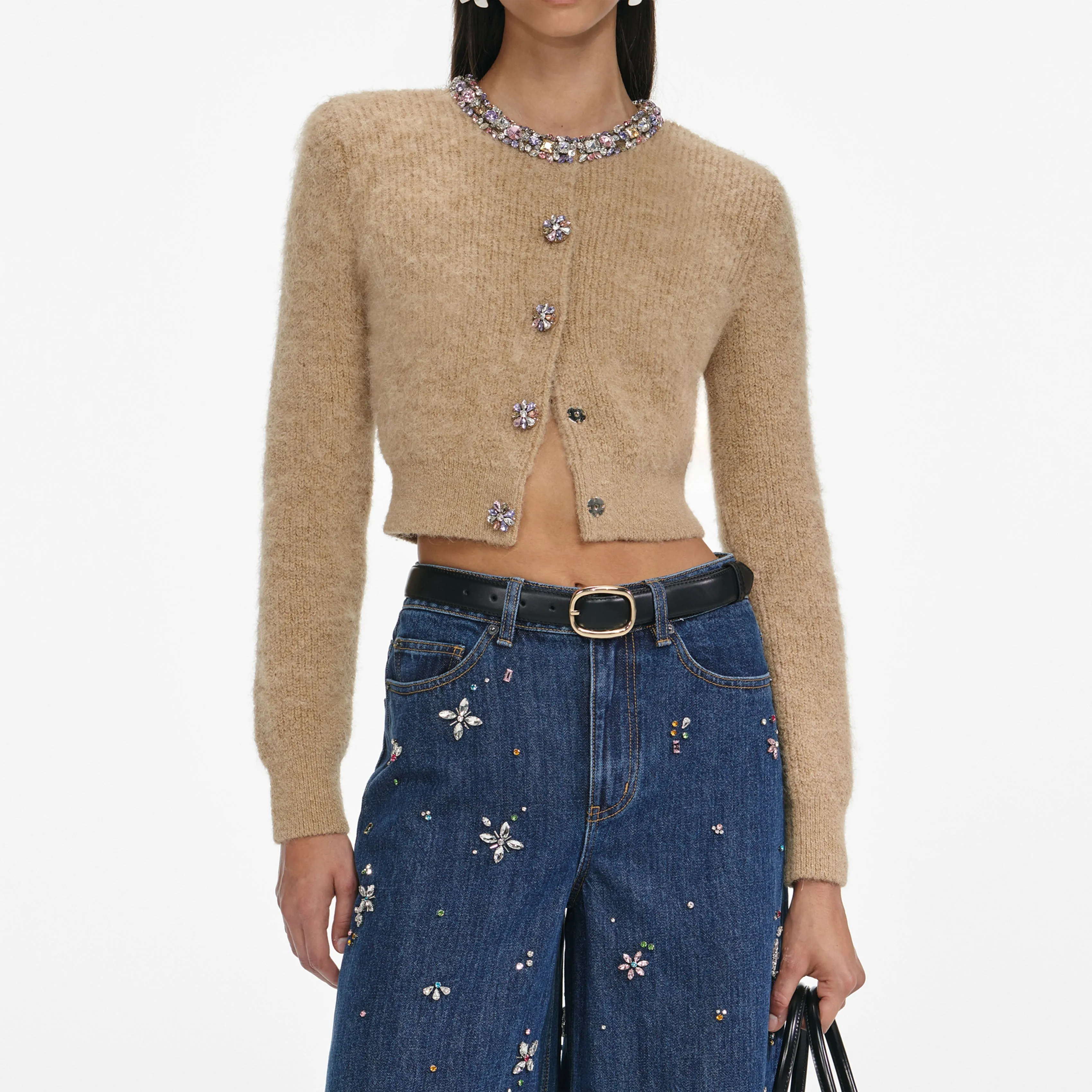 Brown Embellished Trim Cardigan sold by Self-Portrait product image thumbnail 4