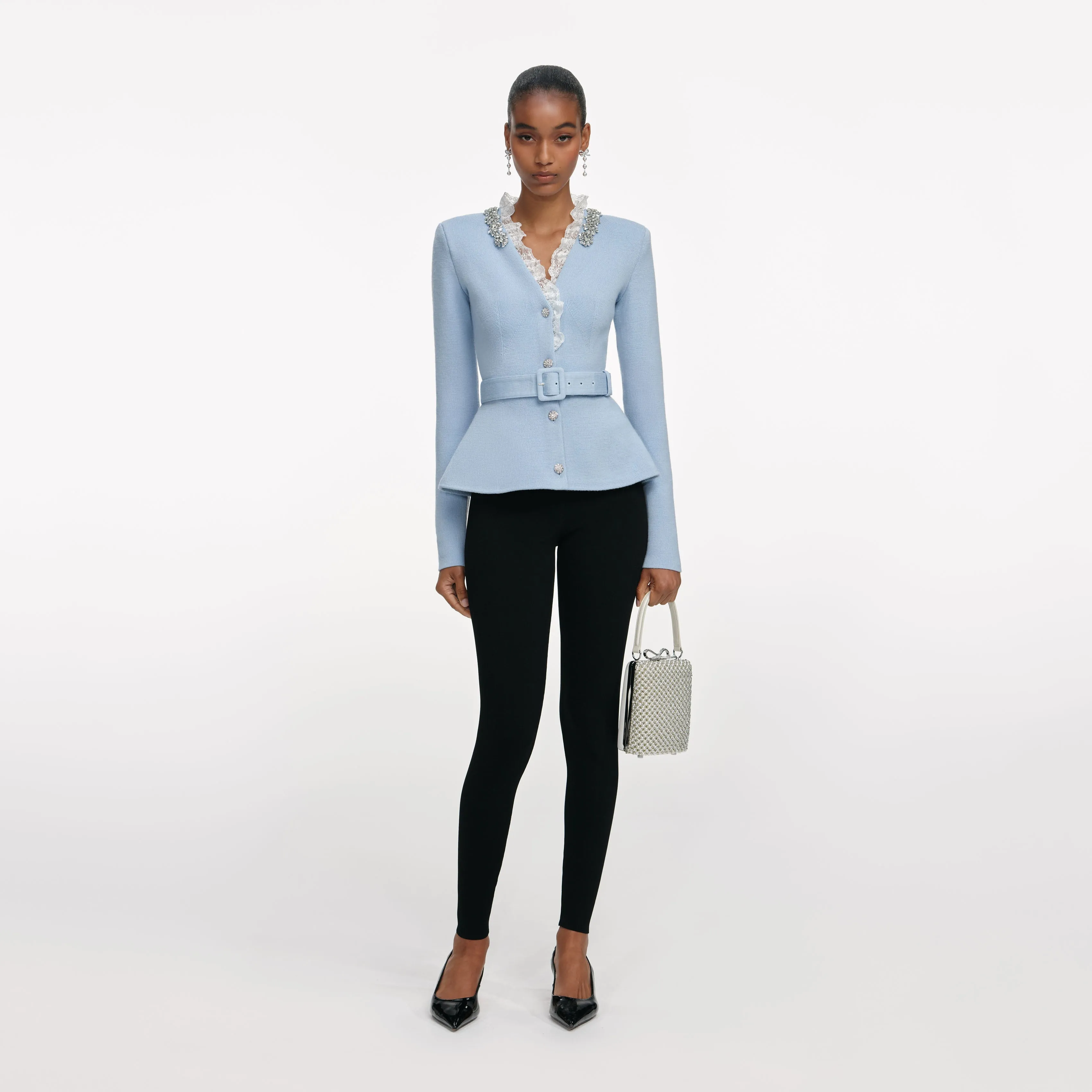 Blue Crystal Trim Cardigan sold by Self-Portrait