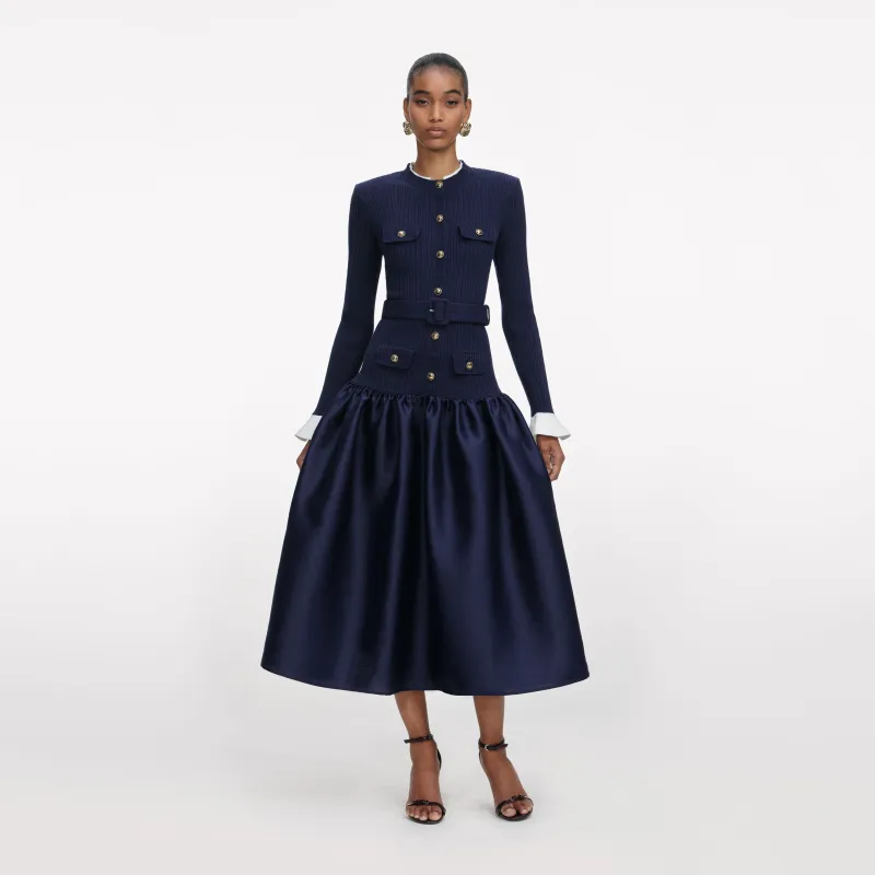 Navy Knit Taffeta Midi Dress made by Self-Portrait