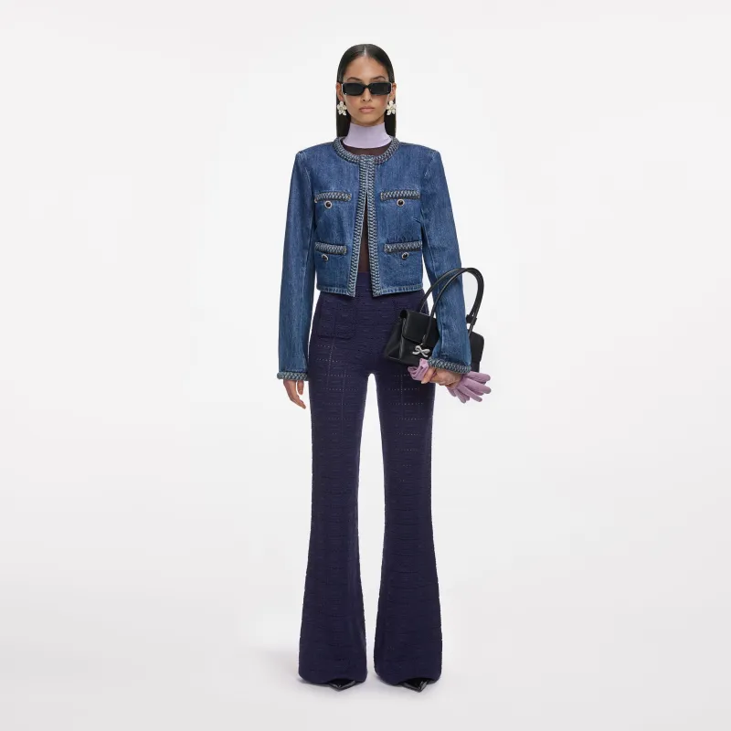 Navy Pointelle Knit Trousers made by Self-Portrait