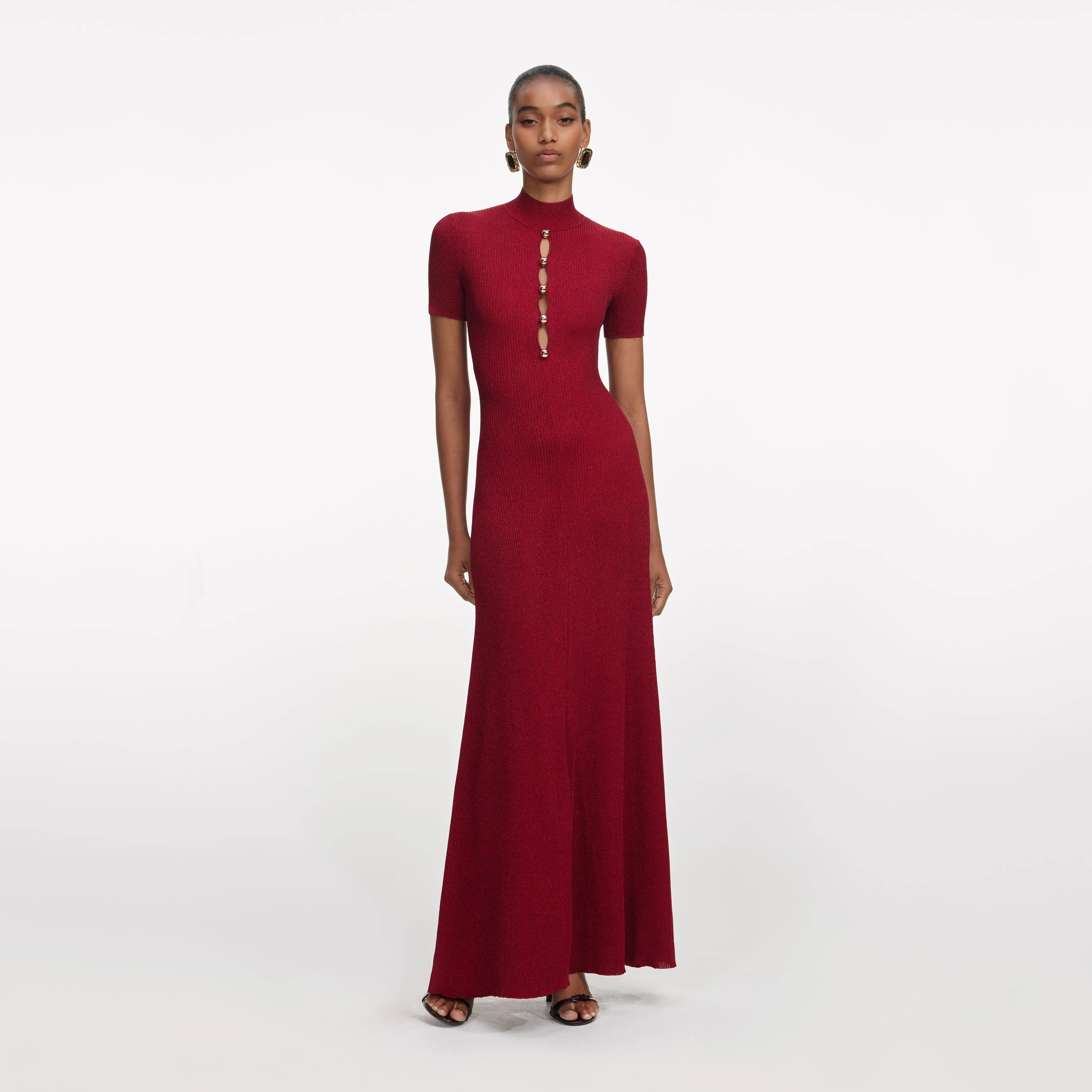 Red Lurex Knit Maxi Dress sold by Self-Portrait