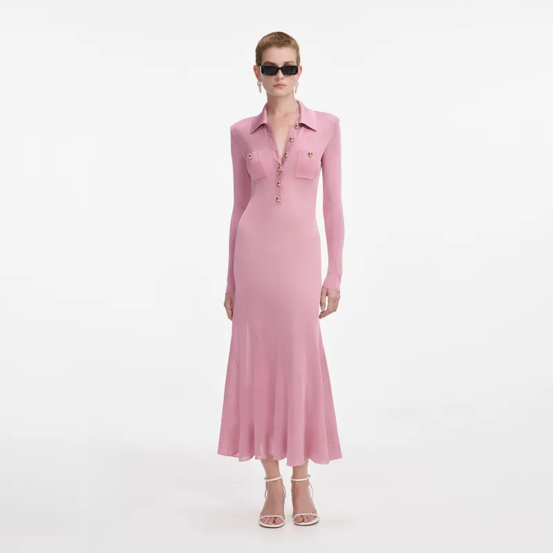 Pink Viscose Knit Midi Dress made by Self-Portrait