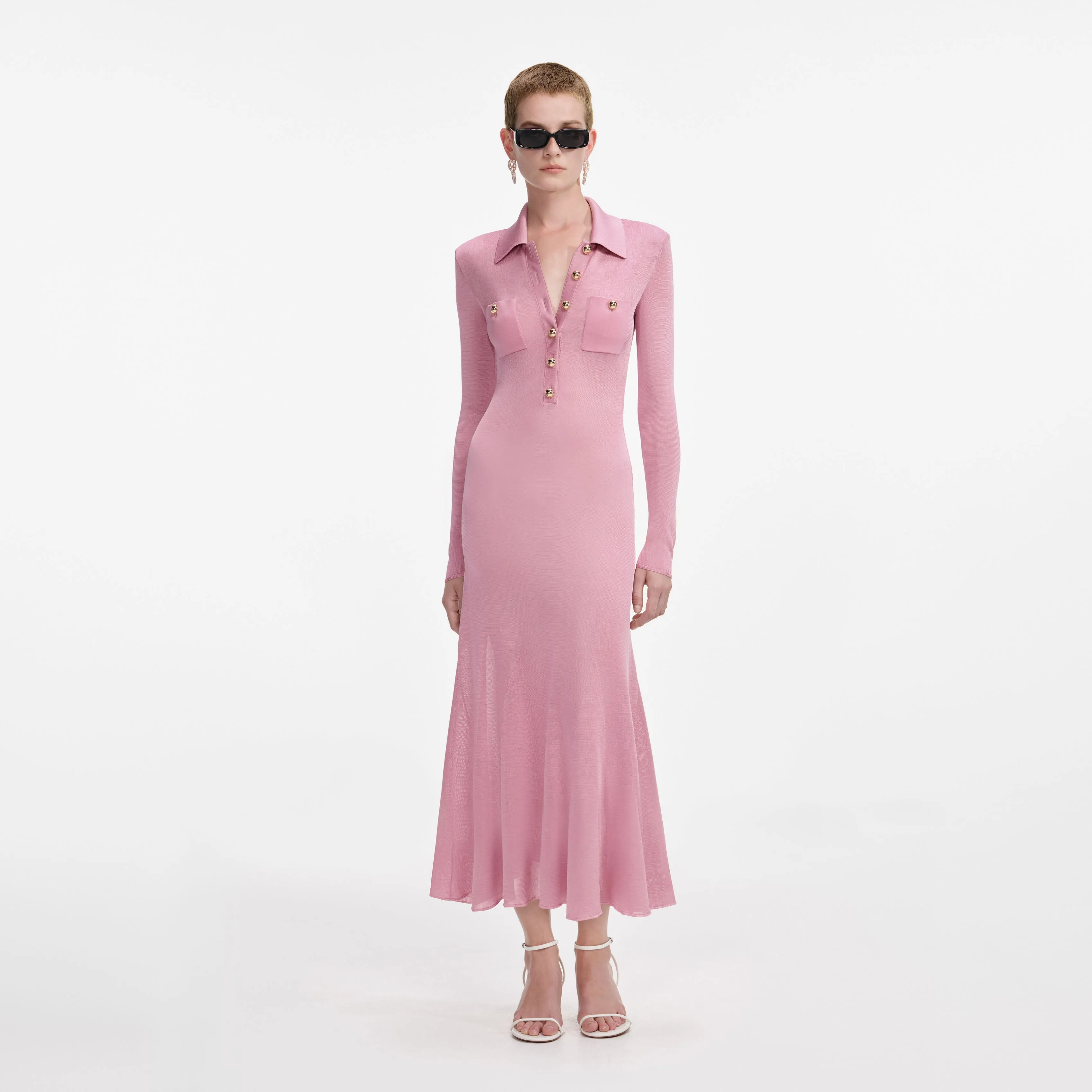 Pink Viscose Knit Midi Dress sold by Self-Portrait