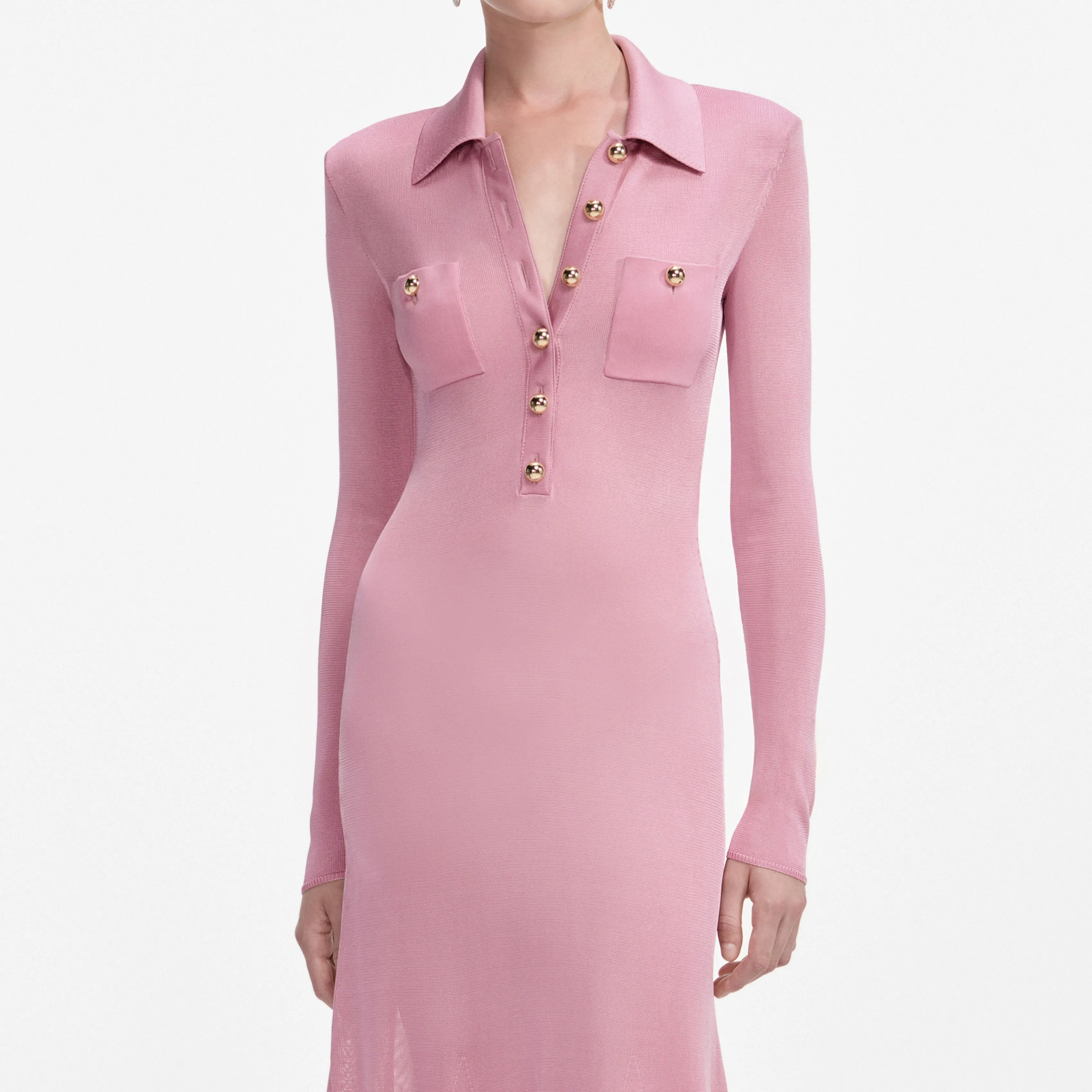 Pink Viscose Knit Midi Dress sold by Self-Portrait product image thumbnail 4
