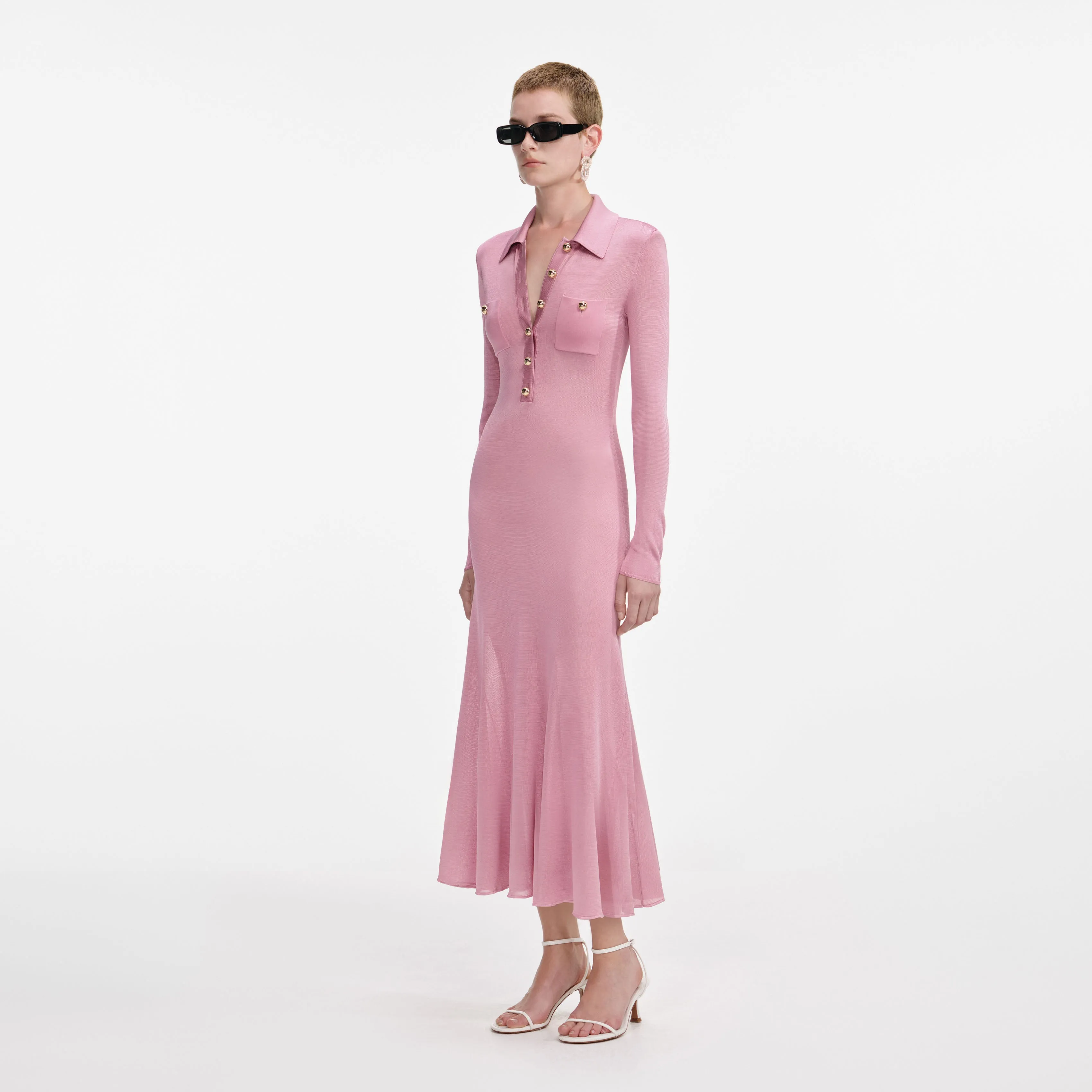 Pink Viscose Knit Midi Dress sold by Self-Portrait product image thumbnail 2