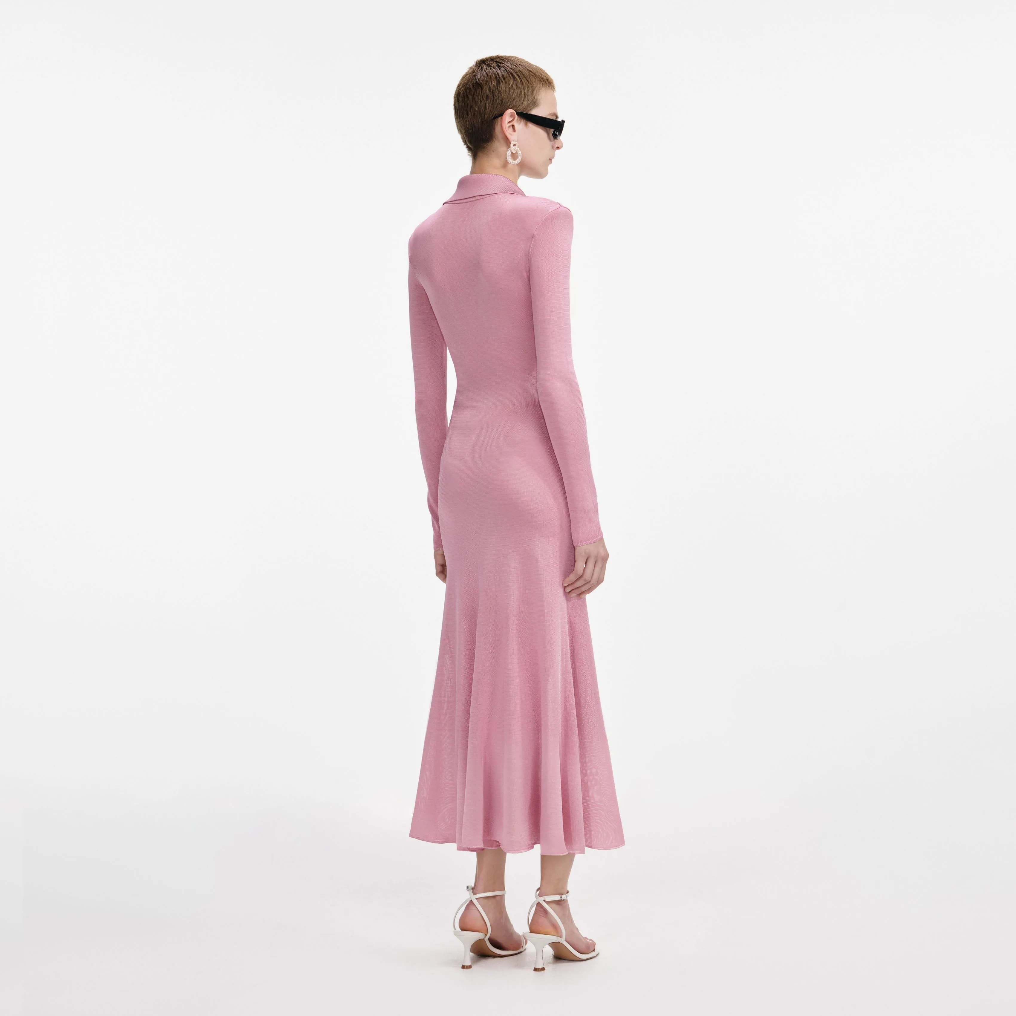 Pink Viscose Knit Midi Dress sold by Self-Portrait product image thumbnail 3