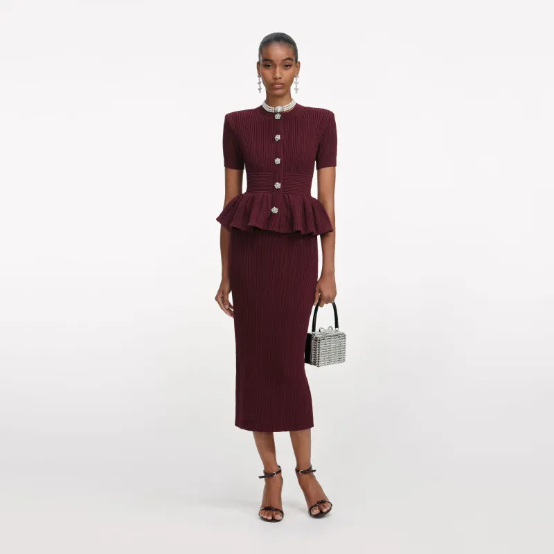 Burgundy Pointelle Knit Midi Dress made by Self-Portrait