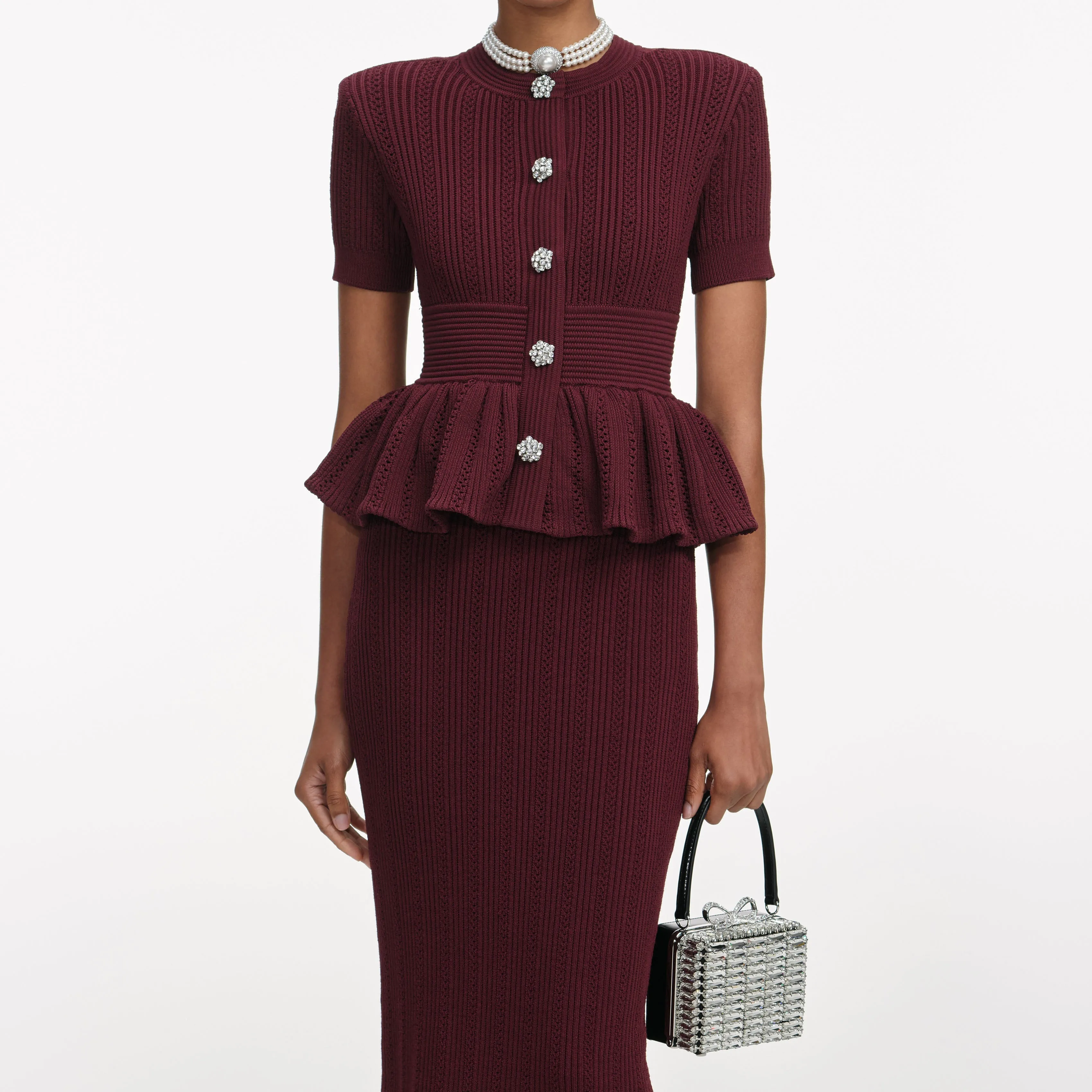 Burgundy Pointelle Knit Midi Dress sold by Self-Portrait product image thumbnail 4