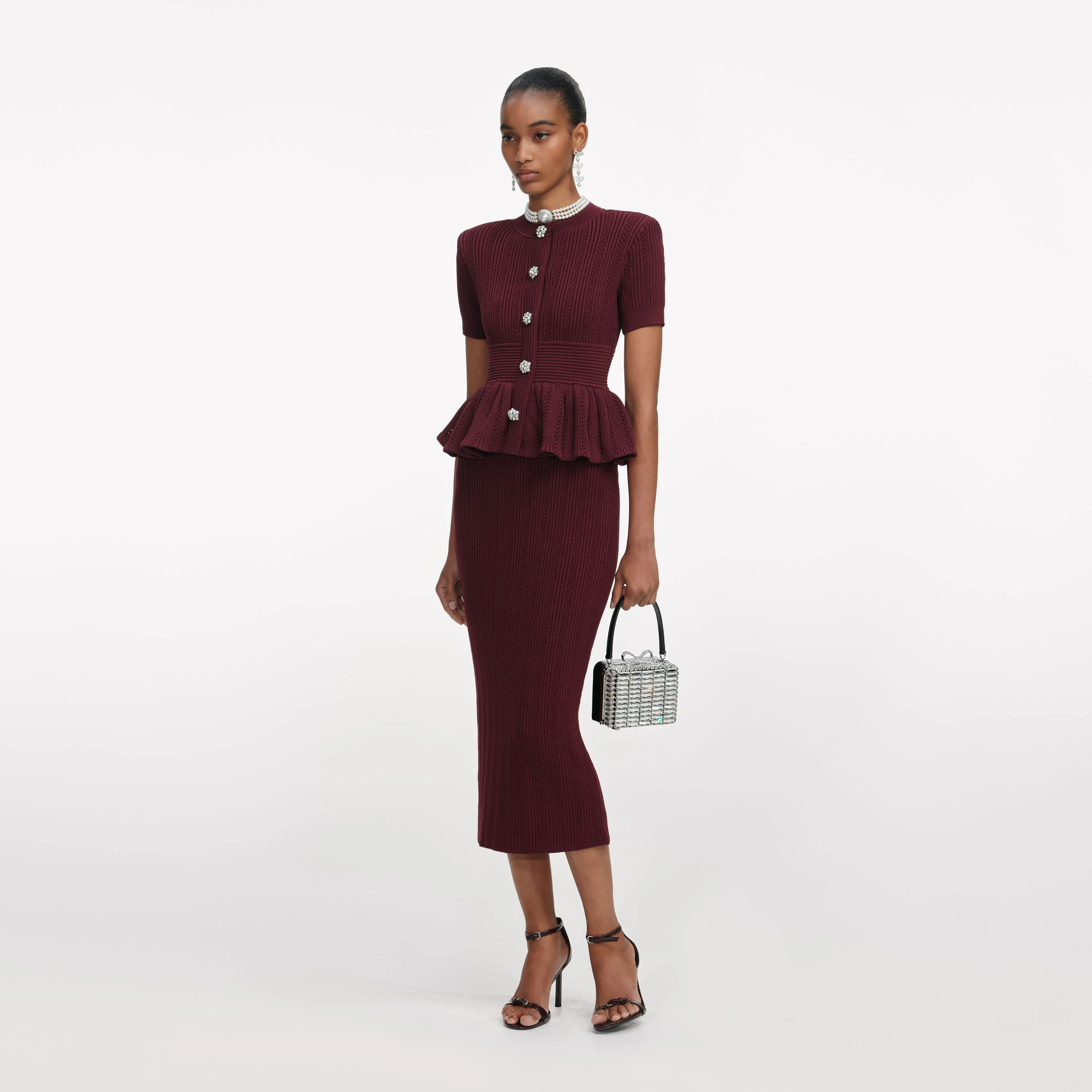 Burgundy Pointelle Knit Midi Dress sold by Self-Portrait product image thumbnail 2